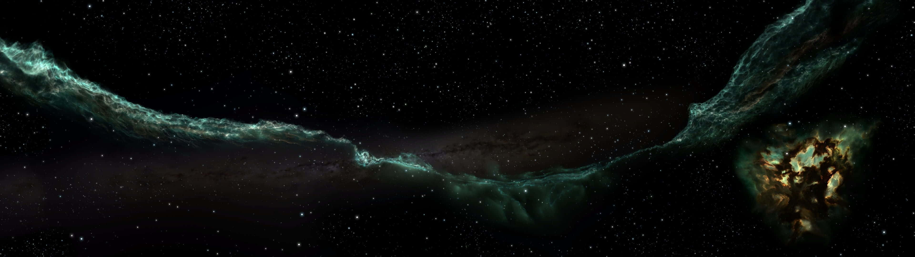 galactic nebula, glowing teal and gold gases, starfield, 4K Desktop Wallpaper