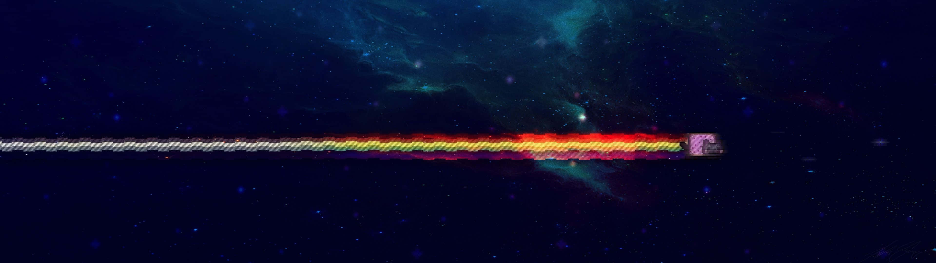 space HD 3840x1080, spaceship, rainbow trail, 4K Desktop Wallpaper