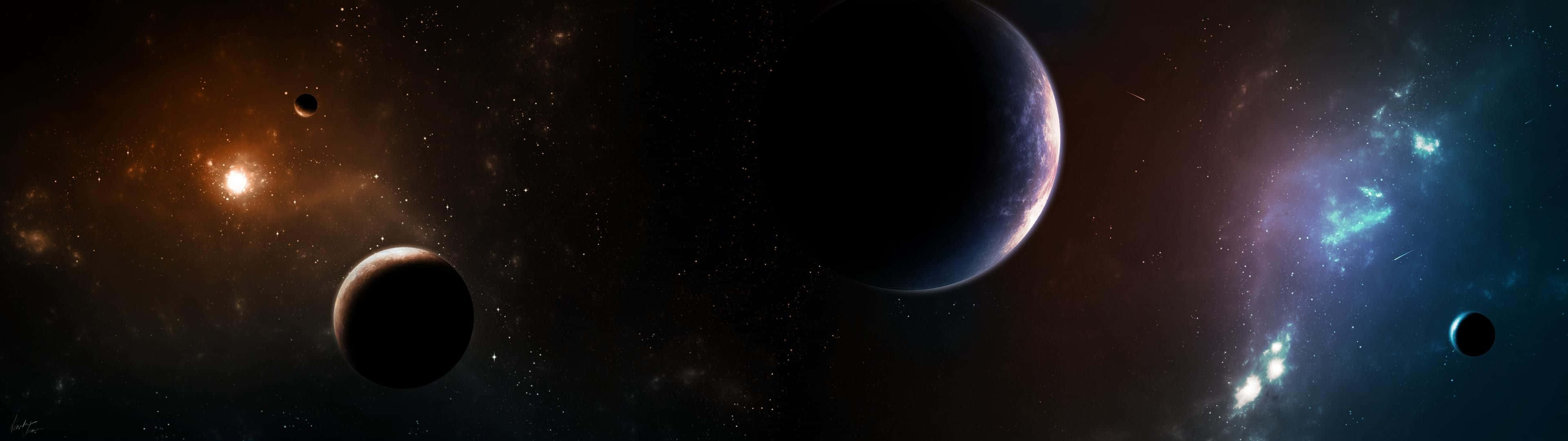 glowing nebulae, planets, stars, 4K Desktop Wallpaper