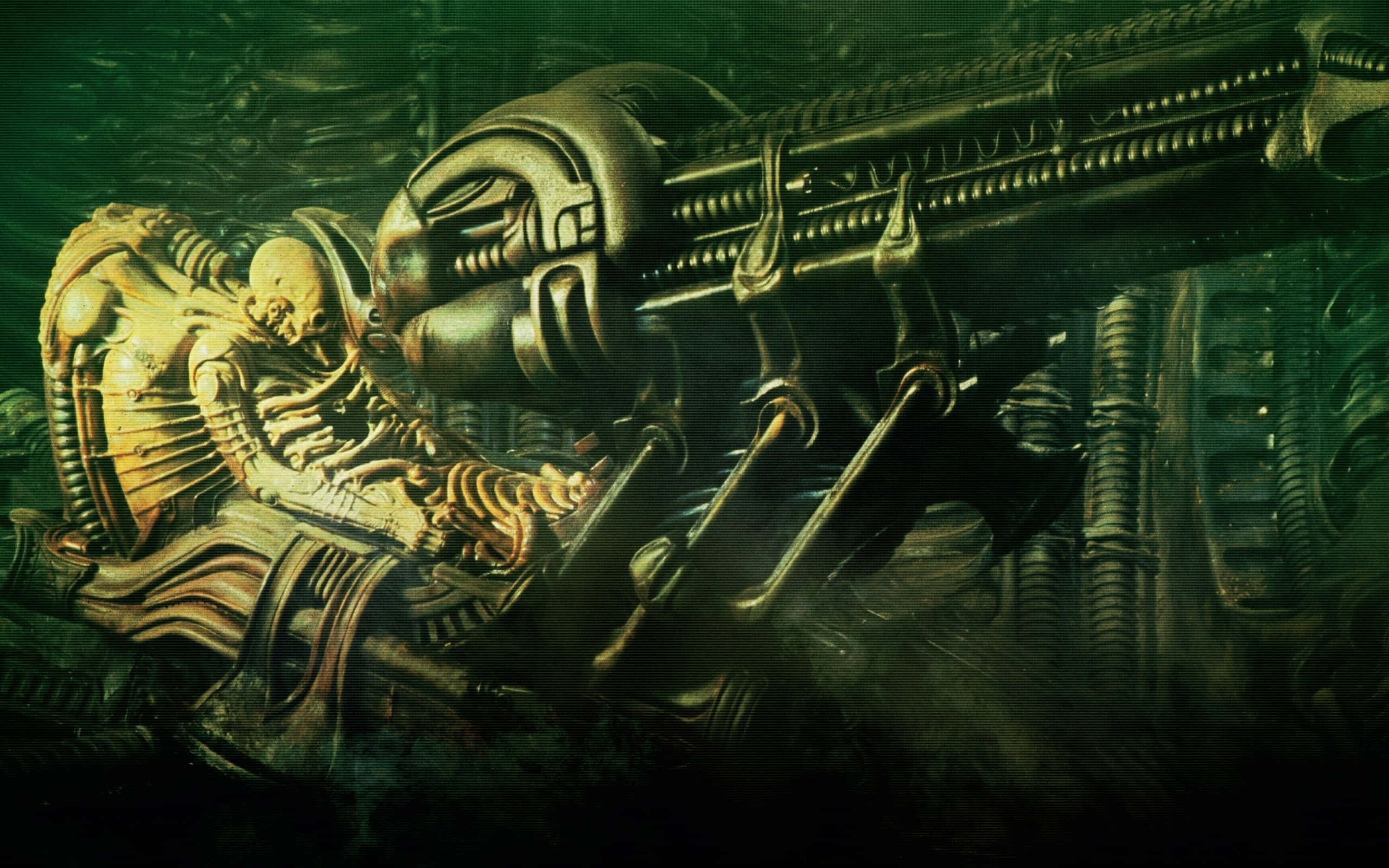 Space Horror, biomechanical alien creature, exposed bones, 2K Desktop Wallpaper