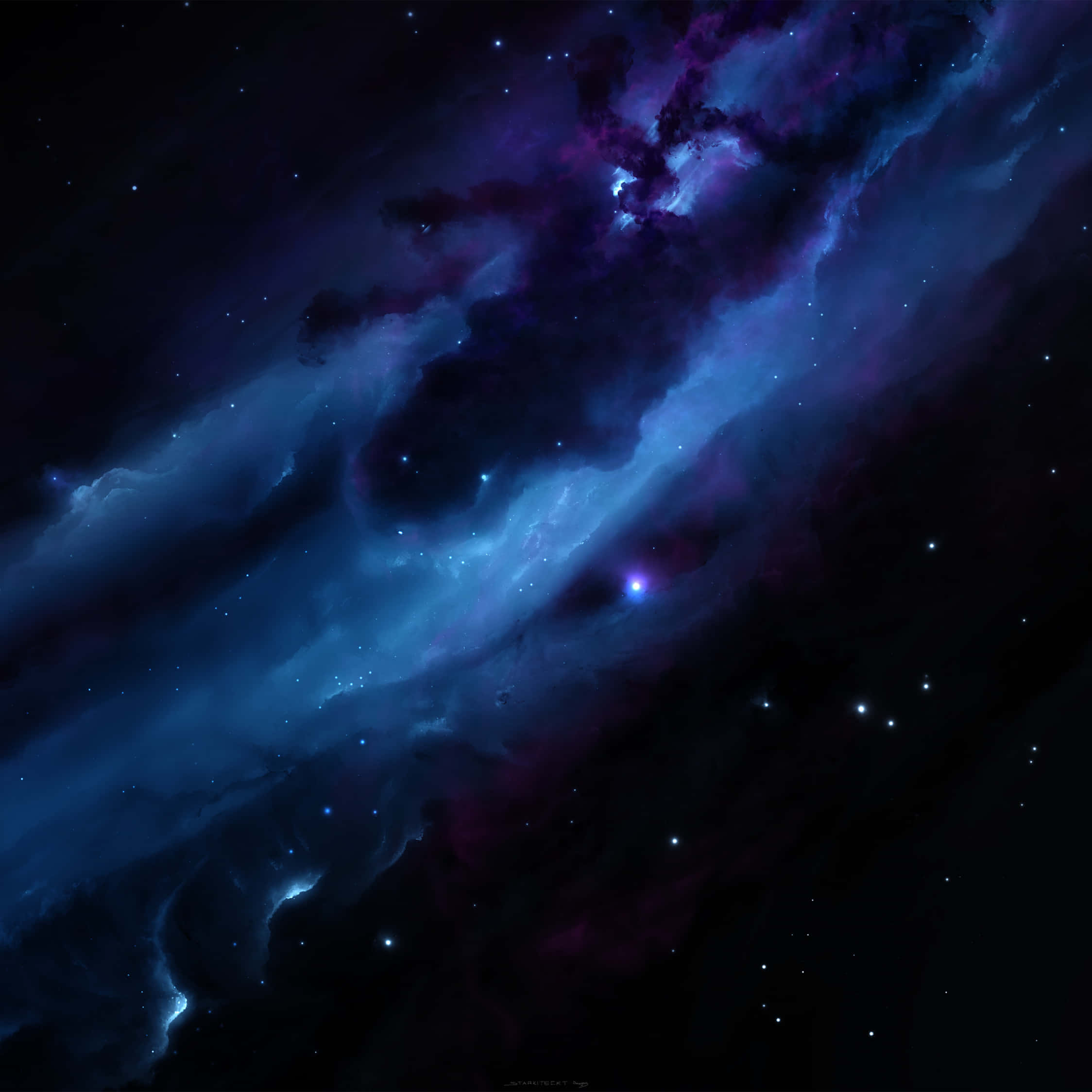 Space iPad, cosmic nebula, deep blues, Full HD Desktop Wallpaper