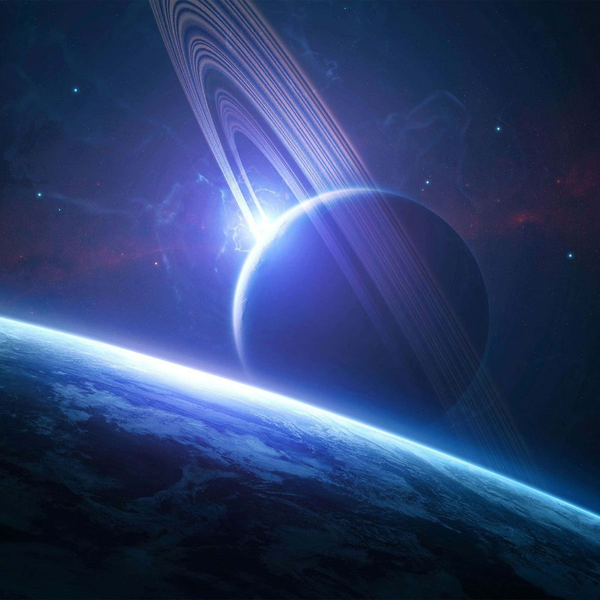 Space iPad, ringed planet, bright star, Full HD Desktop Wallpaper