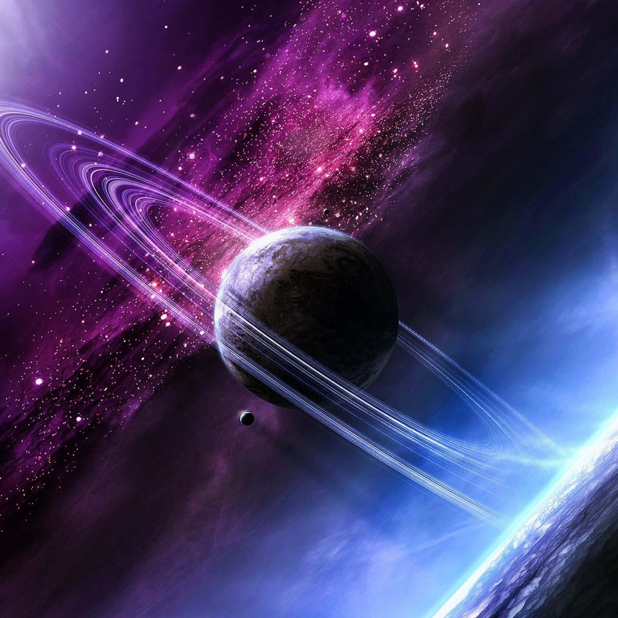 Space iPad, ringed planet, cosmic backdrop, Full HD Desktop Wallpaper