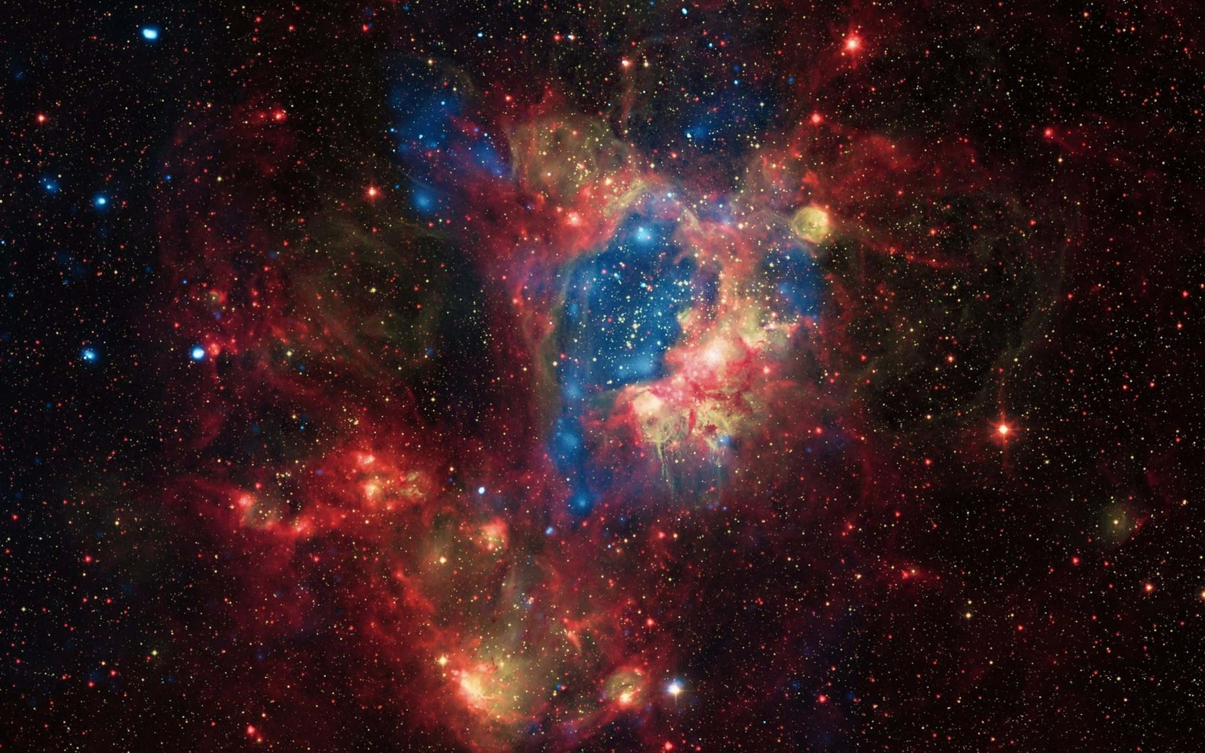 Space iPad, cosmic nebula, red blue and gold gases, 4K Desktop Wallpaper