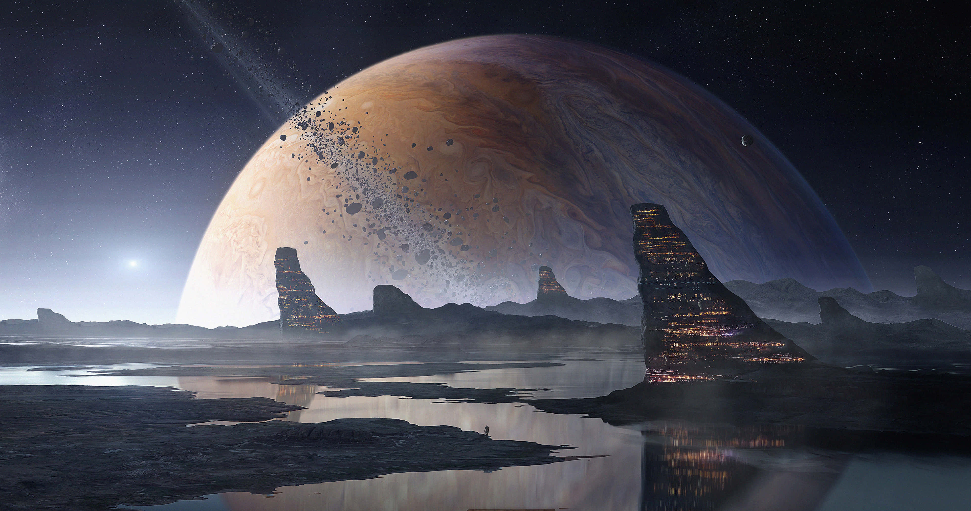 Space iPad, gas giant, misty alien landscape, 4K Desktop Wallpaper