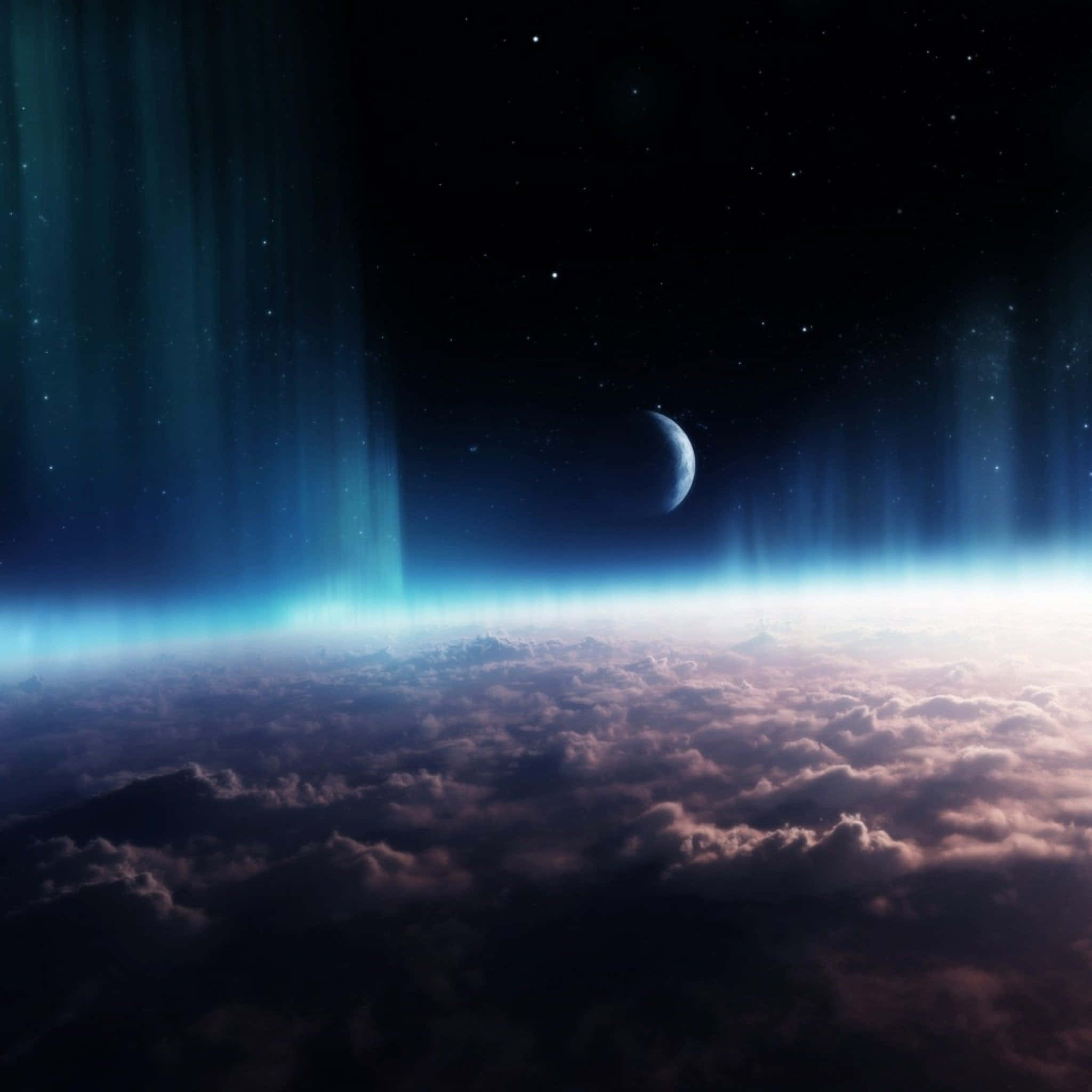 Space iPad, cosmic aurora, electric blue light, Full HD Desktop Wallpaper