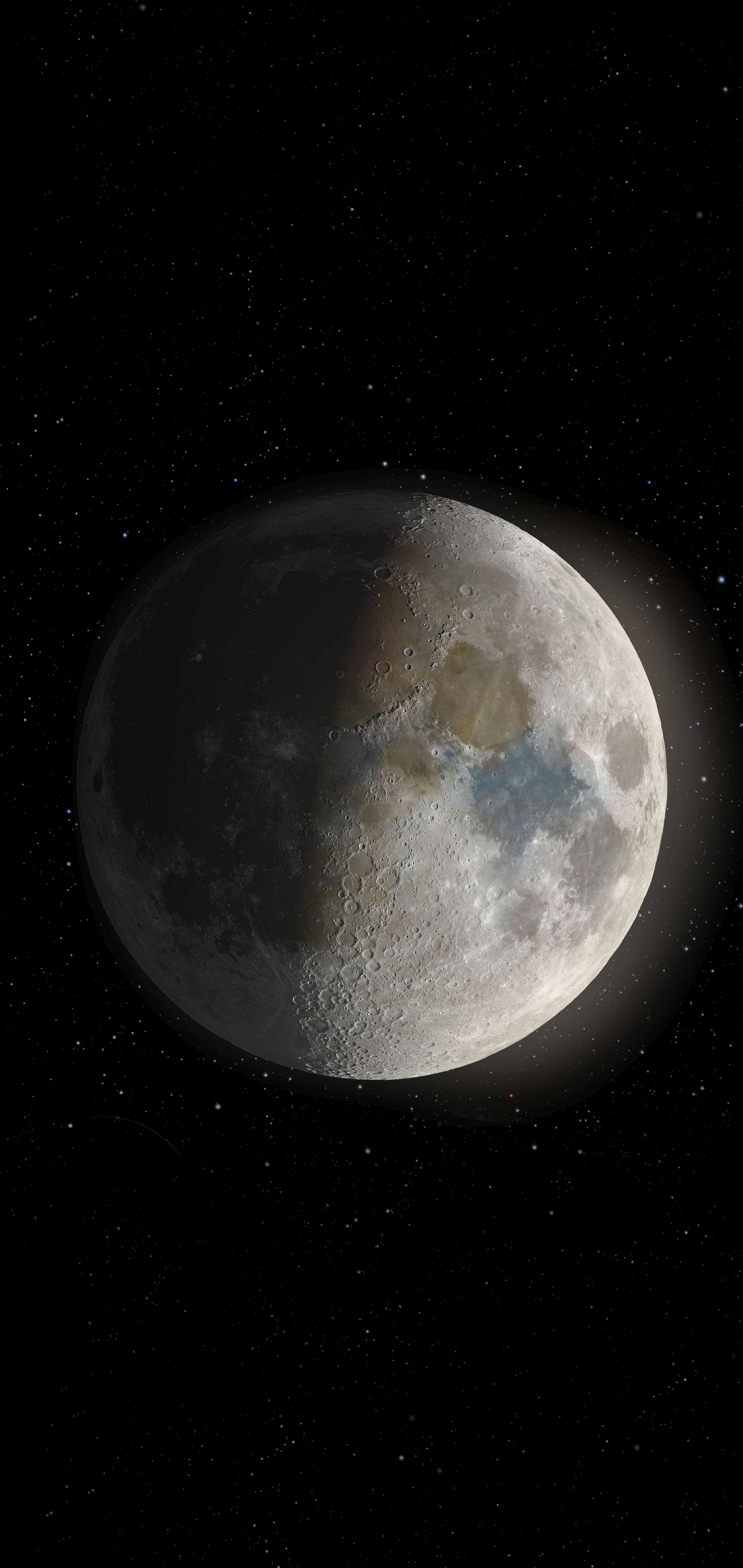 Full Moon, moon, starry black sky, 5K Phone Wallpaper