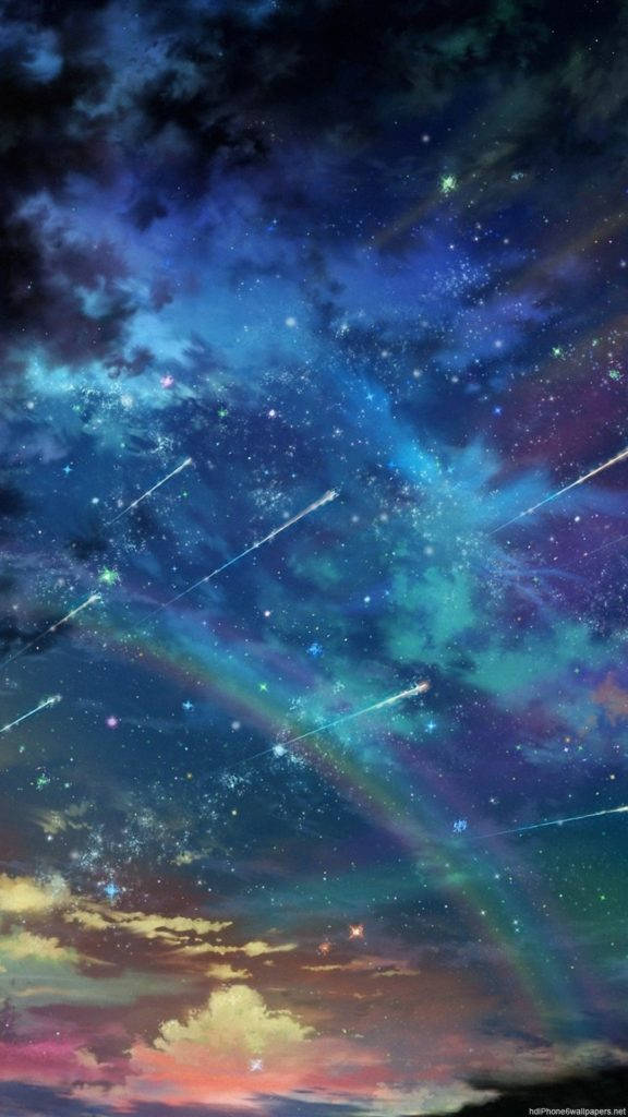 rainbow, shooting stars, cosmic sky, SD Phone Wallpaper