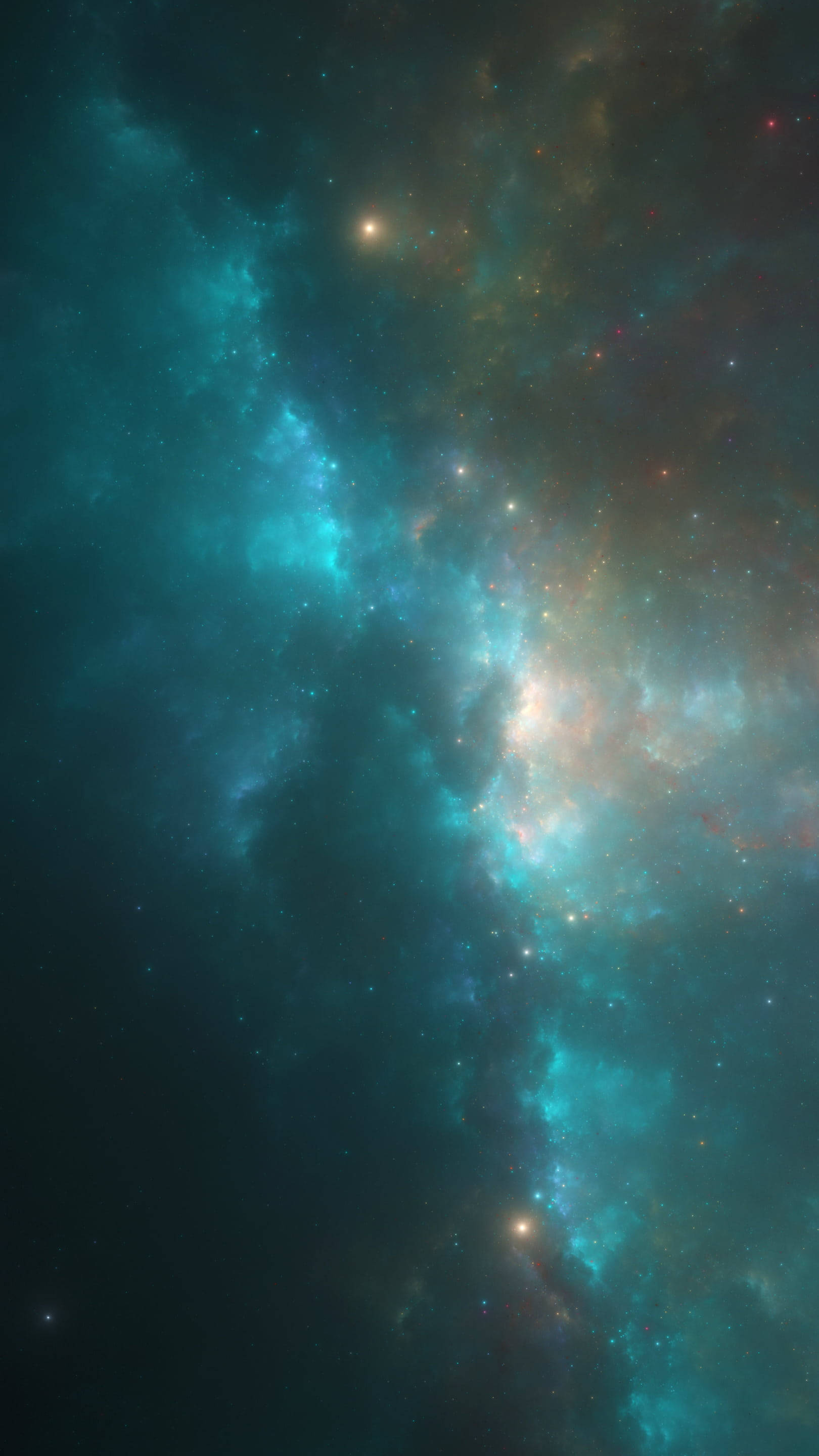 line of stars, cosmic nebula, teal, 2K Phone Wallpaper