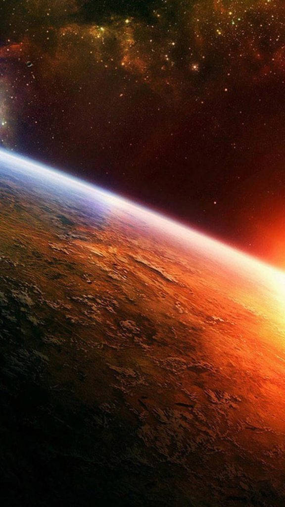 bright orange planet, reddish alien planet, star-filled cosmic sky, SD Phone Wallpaper