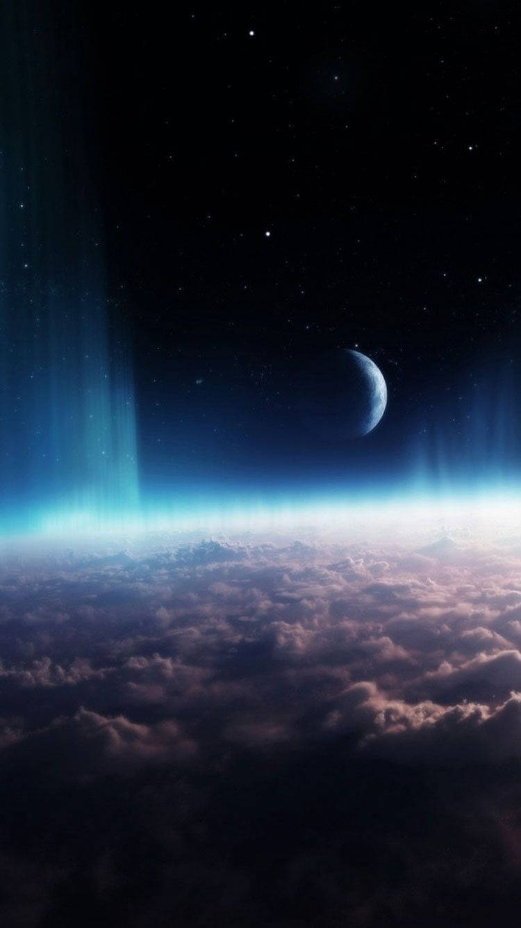 Sea of Clouds, Space iPhone, glowing blue aurora, HD Phone Wallpaper