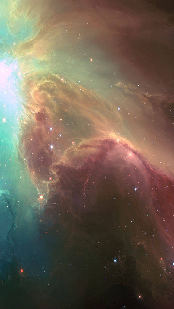 light green nebula, teal gold, crimson, SD Phone Wallpaper