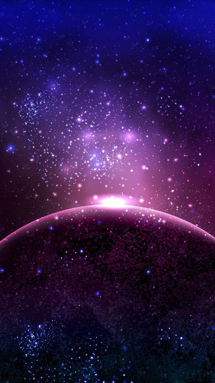 Purple Sunrise Space iPhone, glowing purple planet, starfield, HD Phone Wallpaper