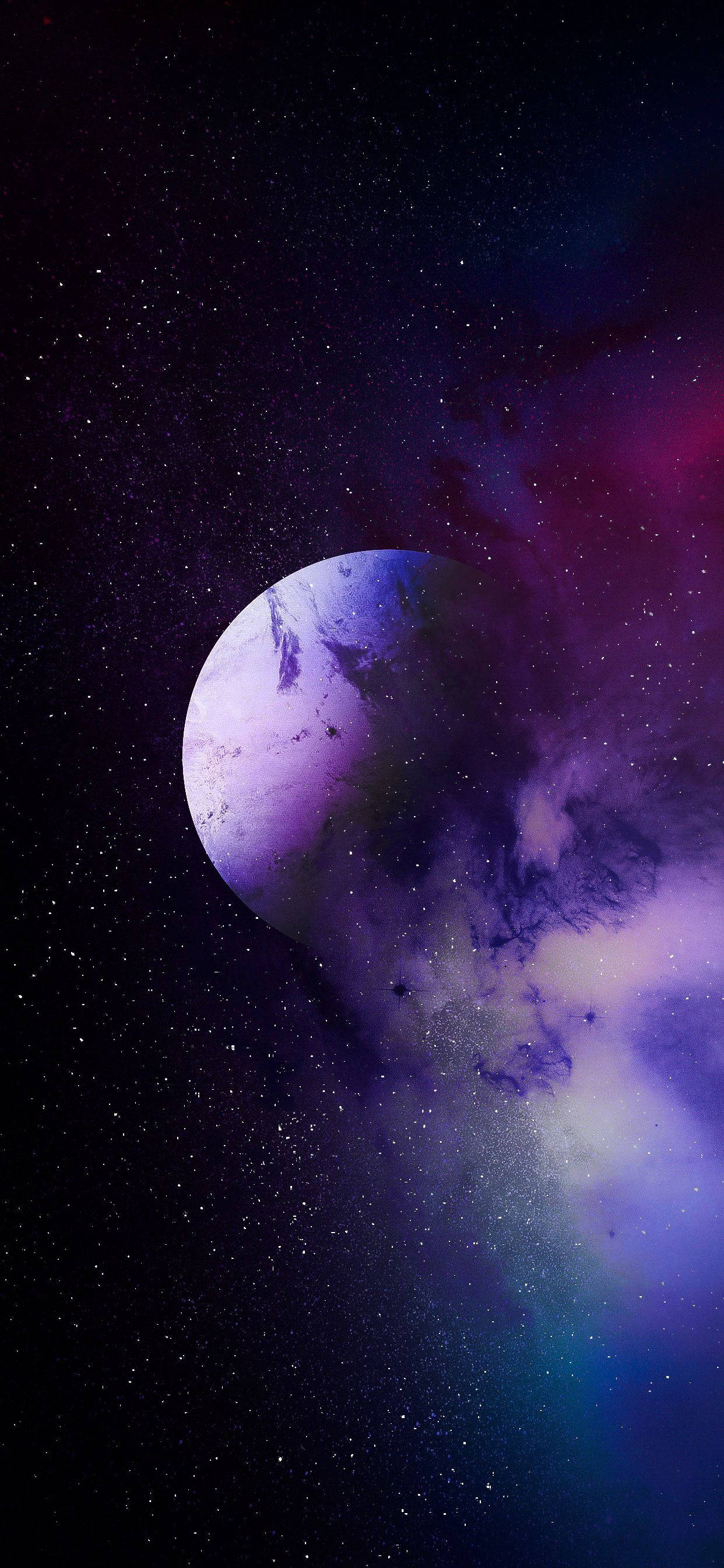 purple planet, cosmic nebula, stars, 2K Phone Wallpaper