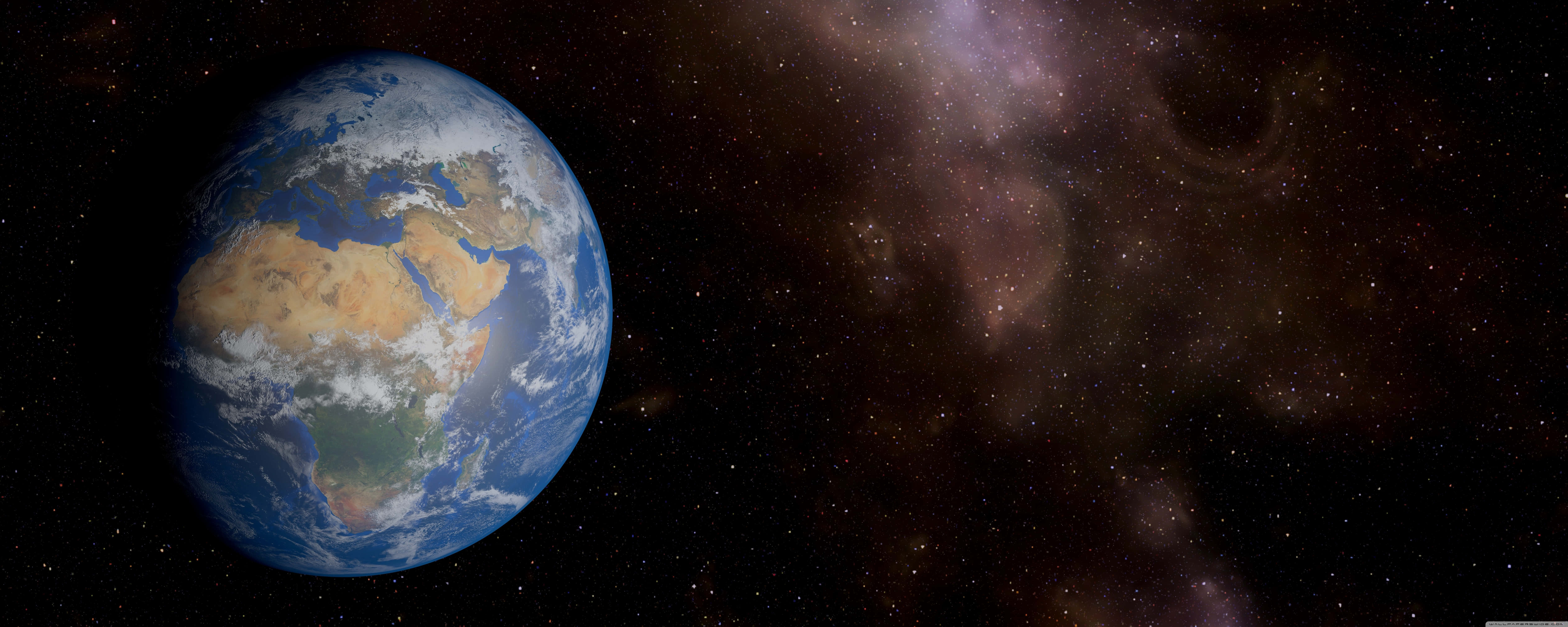 Earth, deep space, glowing nebula, 5K Desktop Wallpaper