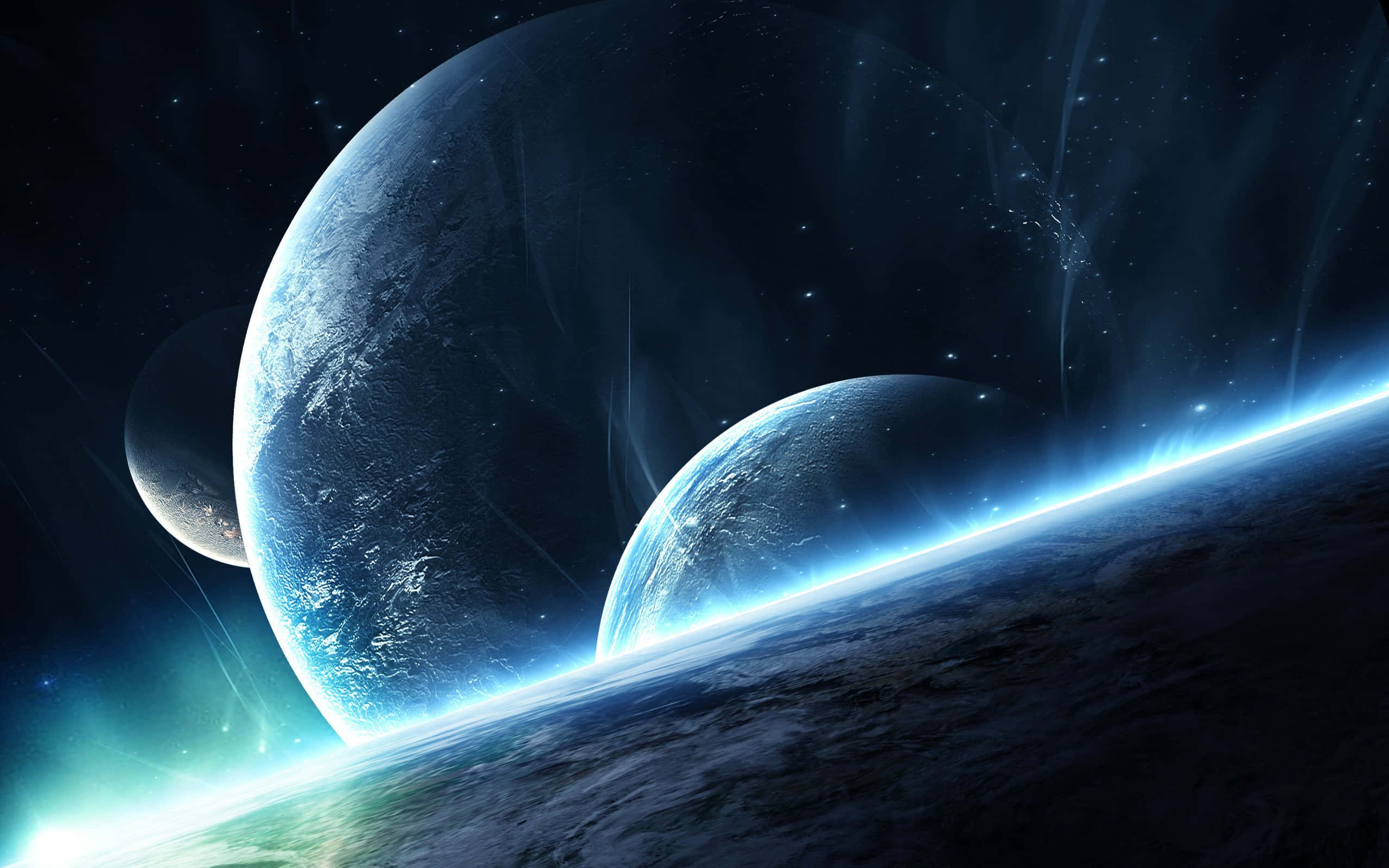 cosmic vista, ice planets, glowing planets, 2K Desktop Wallpaper