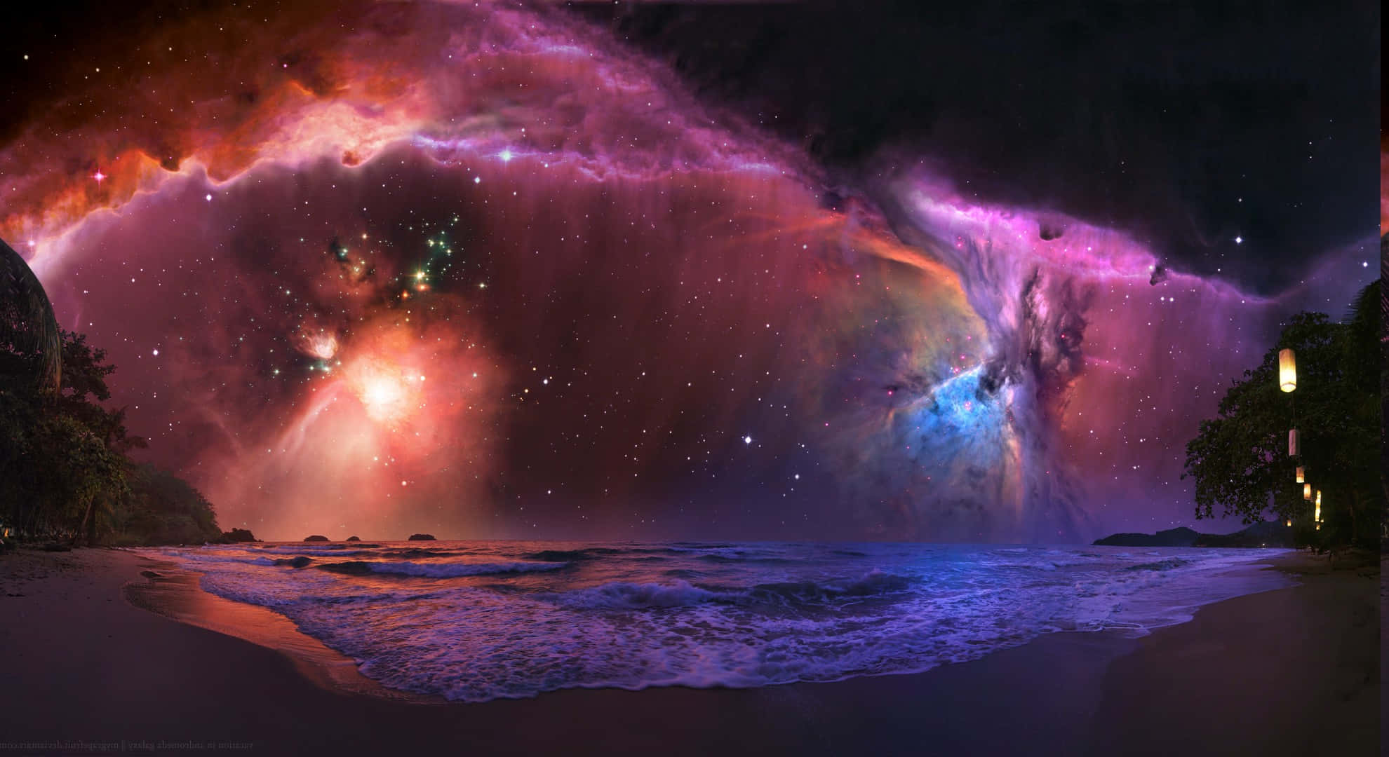 cosmic nebulae, fiery reds, cool purples, Full HD Desktop Wallpaper