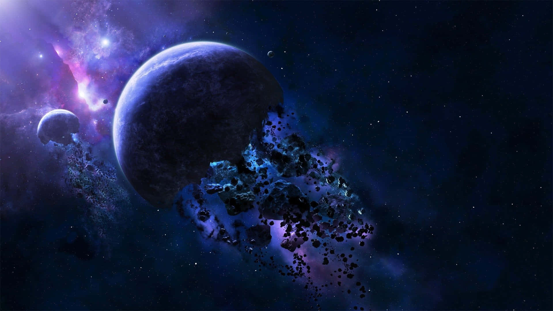 cosmic collision, dark planet, shattered surface, Full HD Desktop Wallpaper