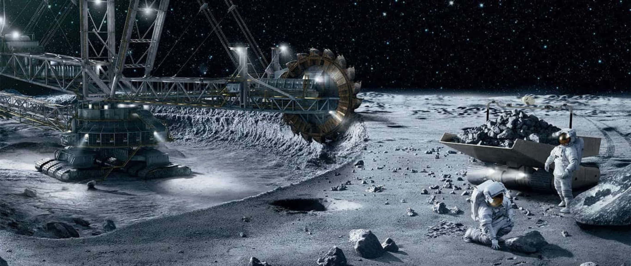 Space Mining 2134, Excavator, massive mining machinery, Full HD Desktop Wallpaper
