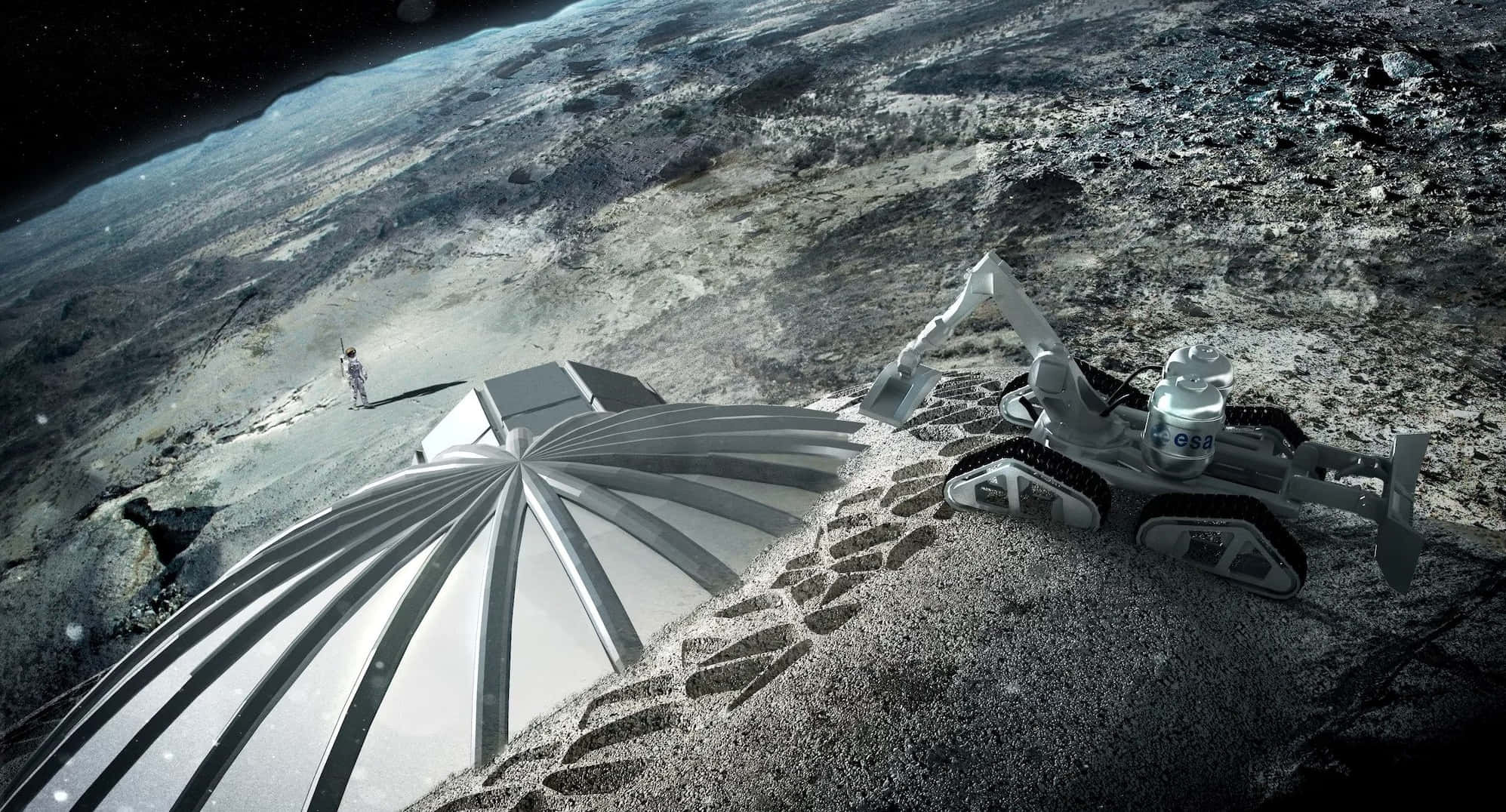 Space Mining, lunar base, robotic excavator, Full HD Desktop Wallpaper