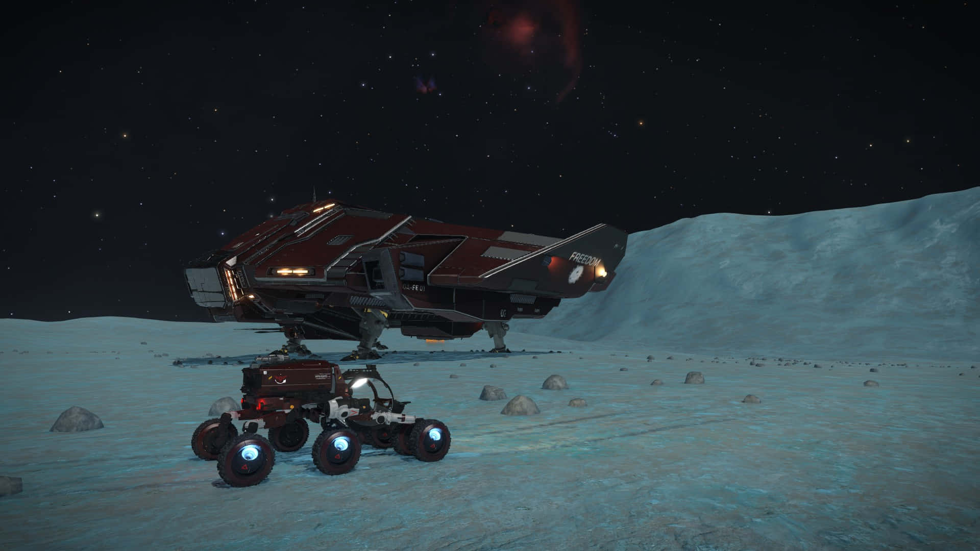 Space Mining, futuristic red spaceship, rover, Full HD Desktop Wallpaper