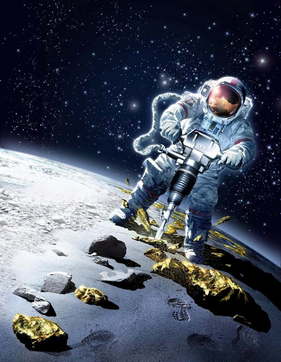space mining, astronaut, moon rock, SD Phone Wallpaper