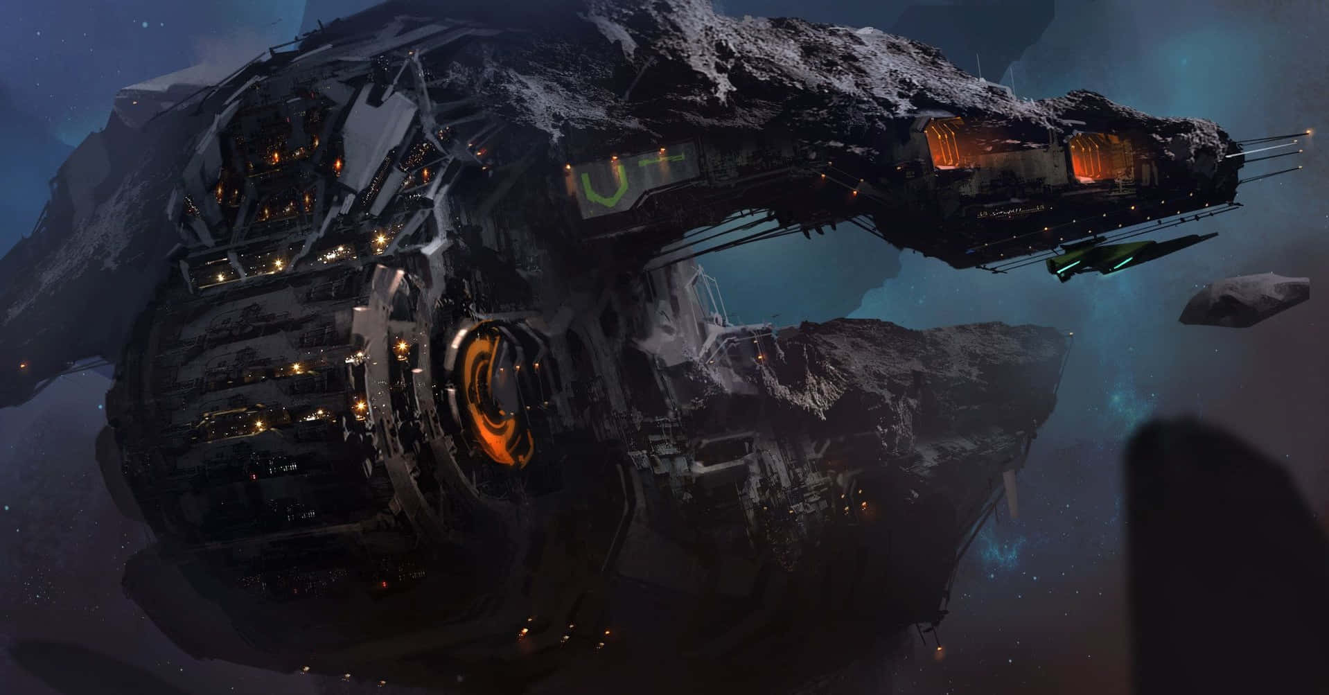 Space Mining, colossal, rugged spaceship, HD Desktop Wallpaper
