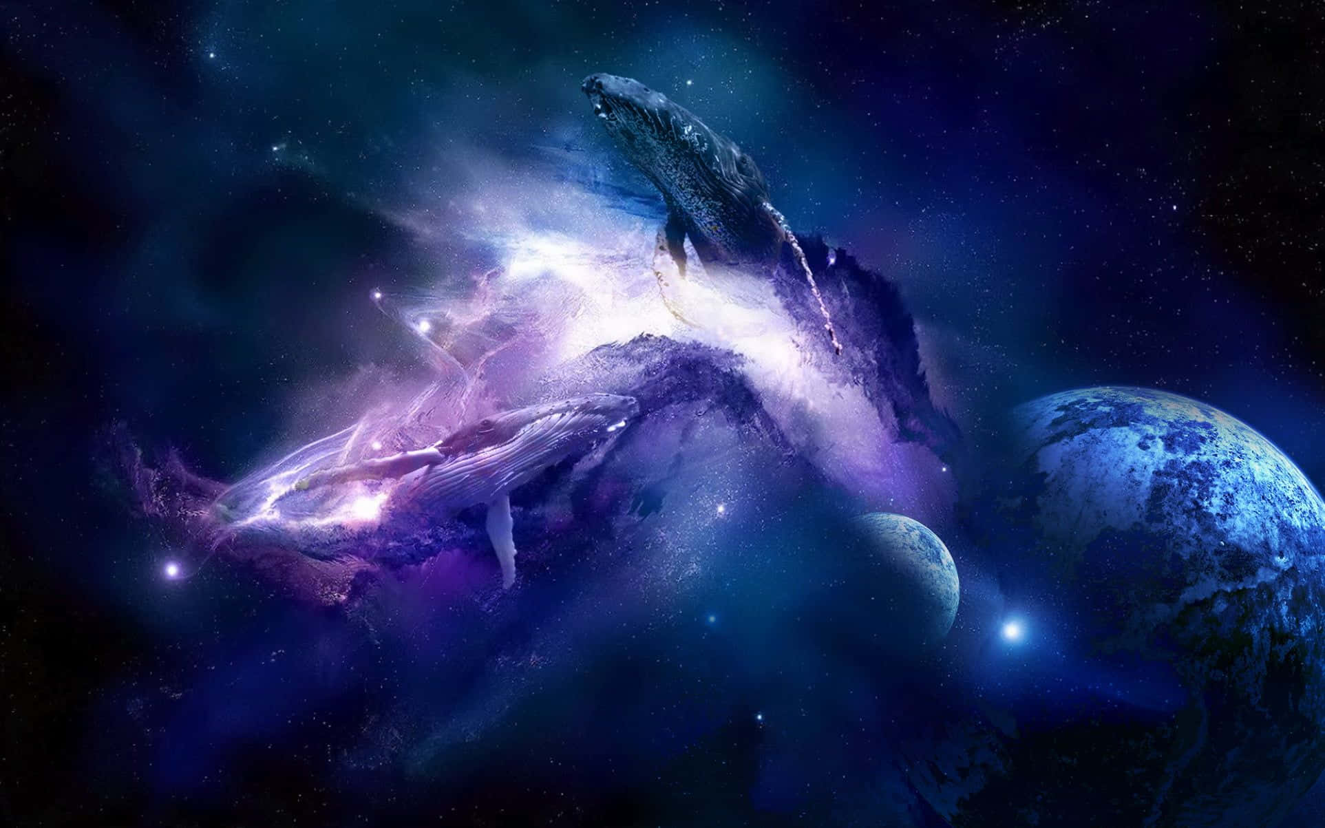 fantasy space 1925, blue planet, cosmic nebula, Full HD Desktop Wallpaper