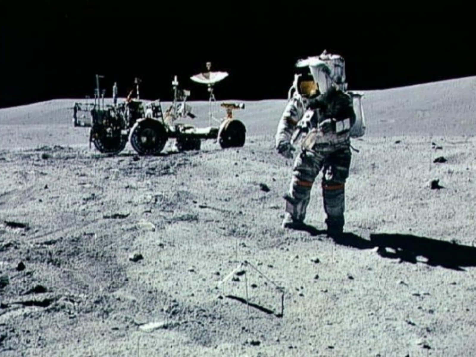 astronaut, bulky suit, moon's gray surface, HD Desktop Wallpaper