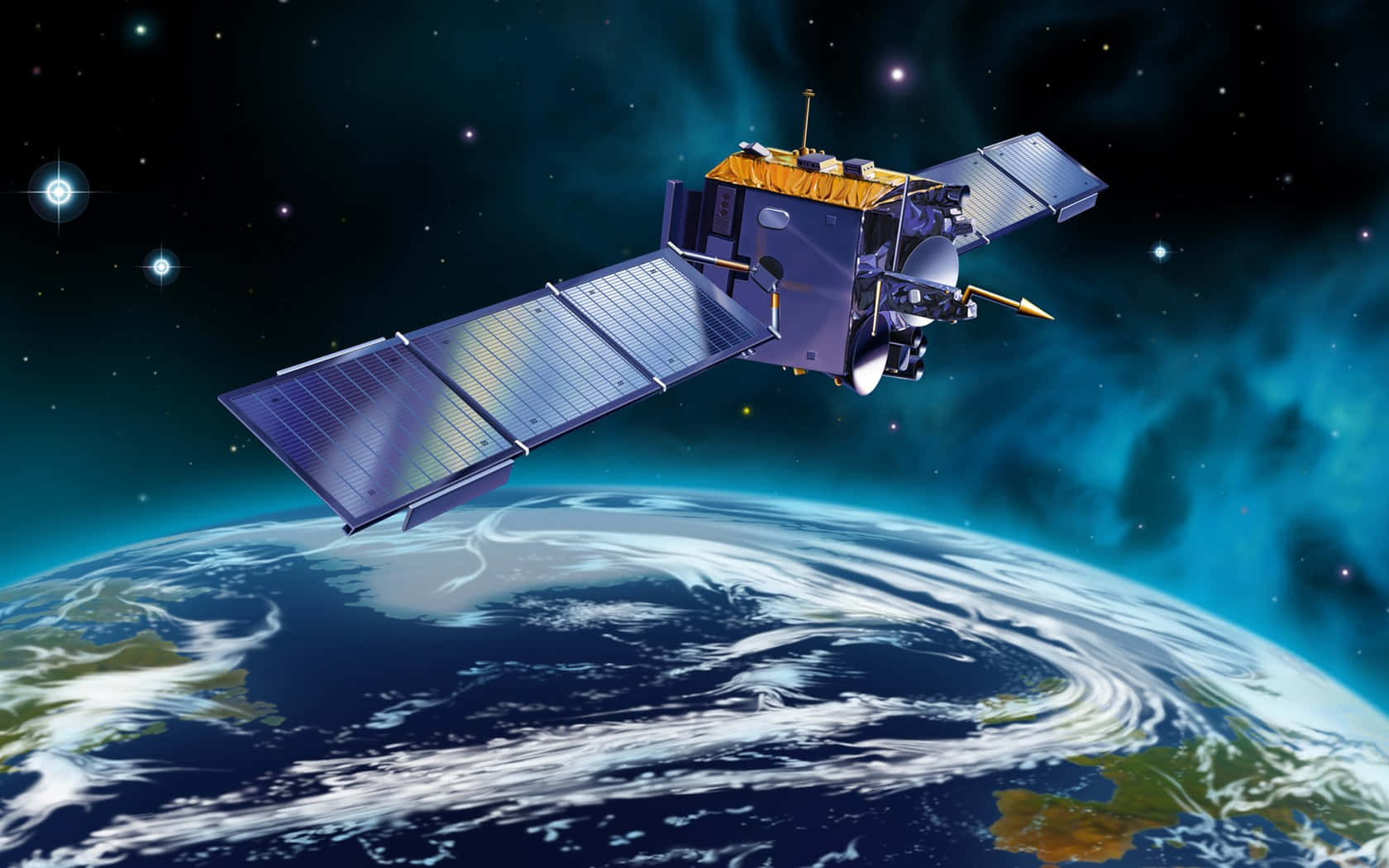 satellite, solar panels, Earth, HD Desktop Wallpaper
