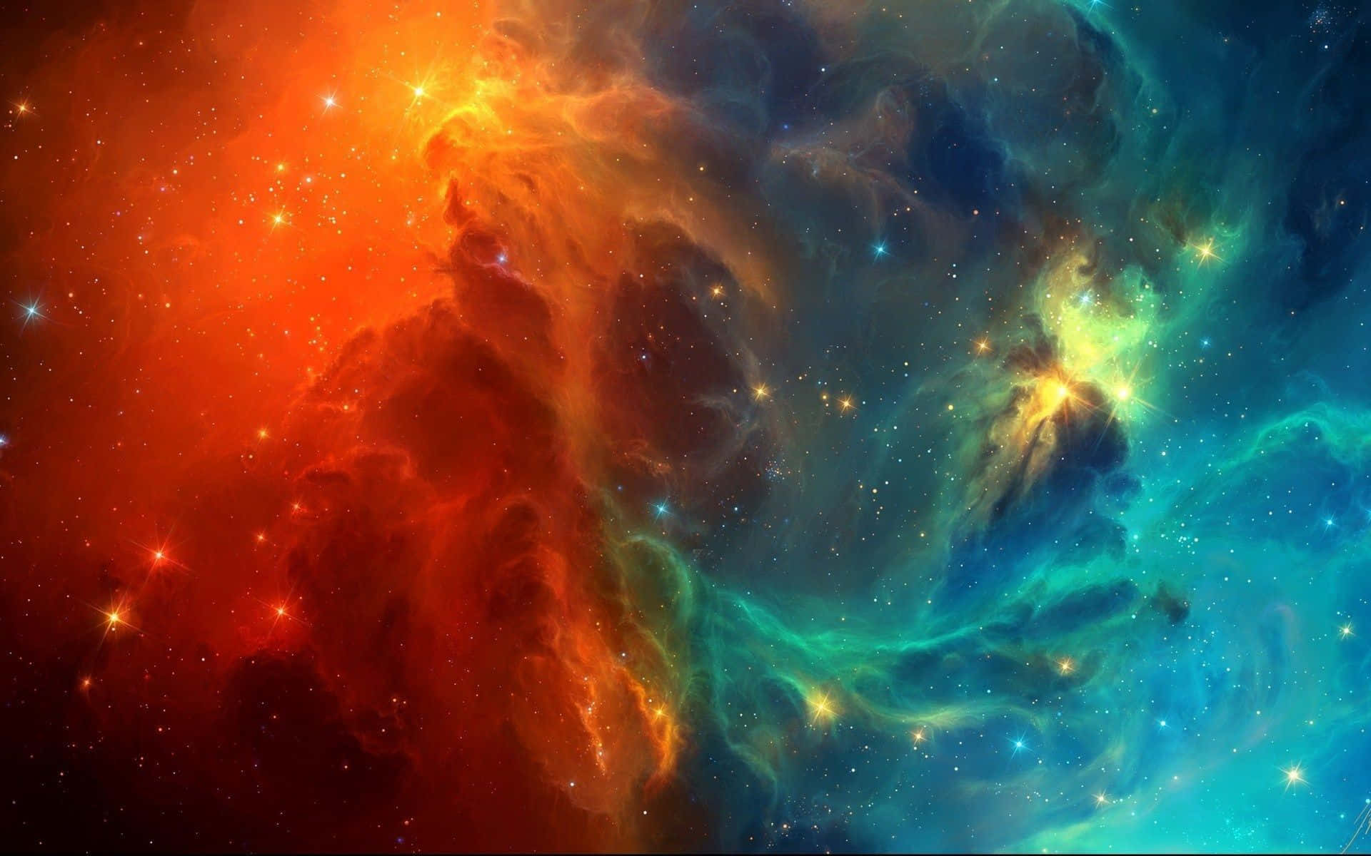 space nebula, fiery orange, electric teal, Full HD Desktop Wallpaper