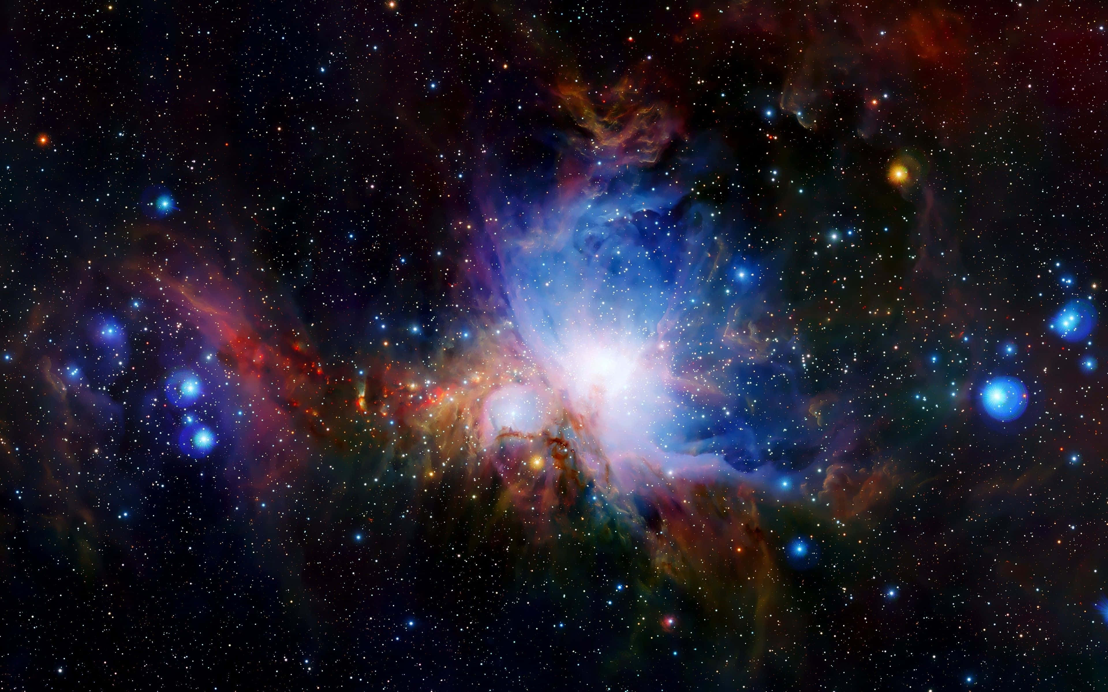 Glowing Turquoise Nebula, blue red and orange gases, starfield, 2K Desktop Wallpaper