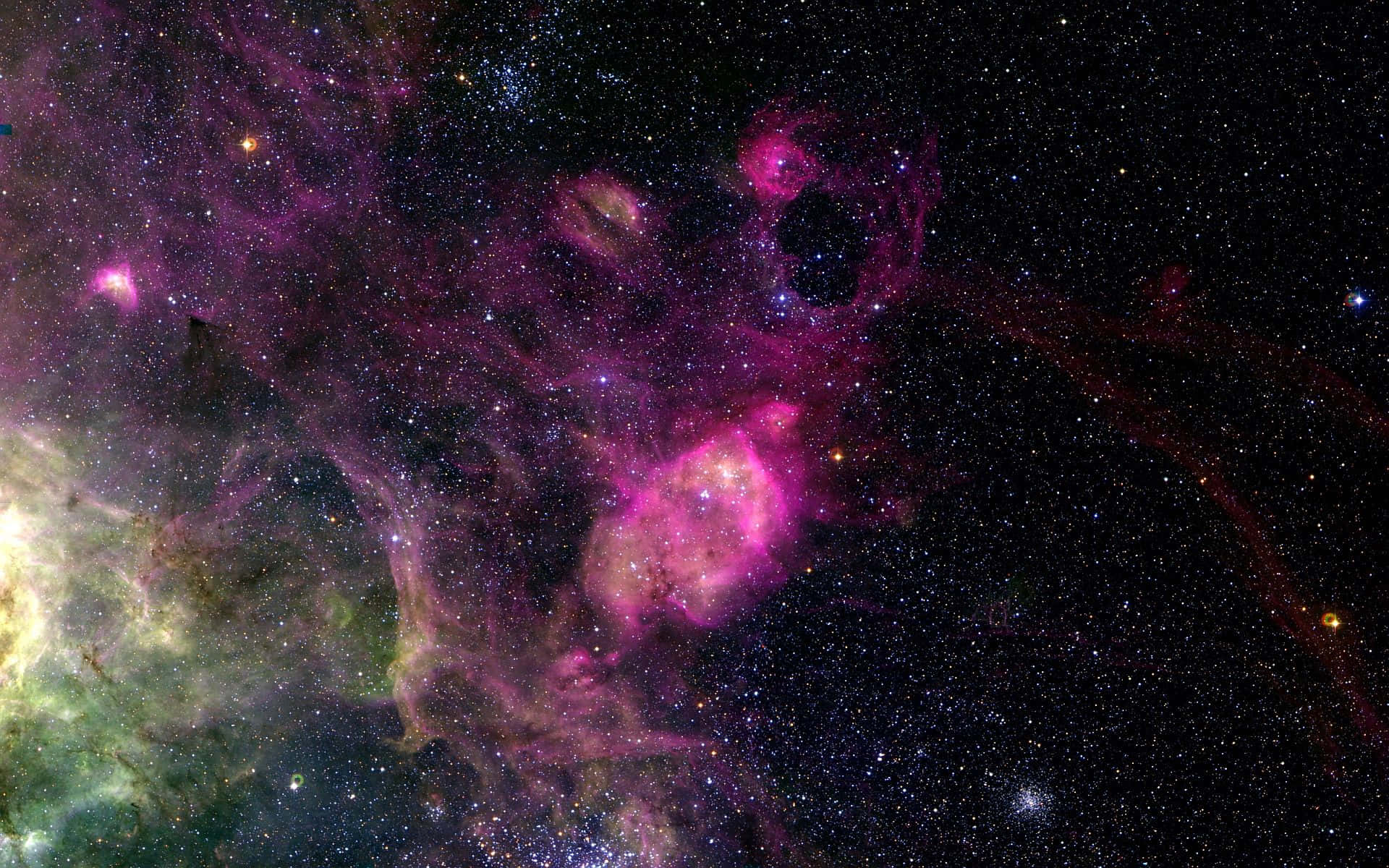 Space Nebula, magenta, green, Full HD Desktop Wallpaper