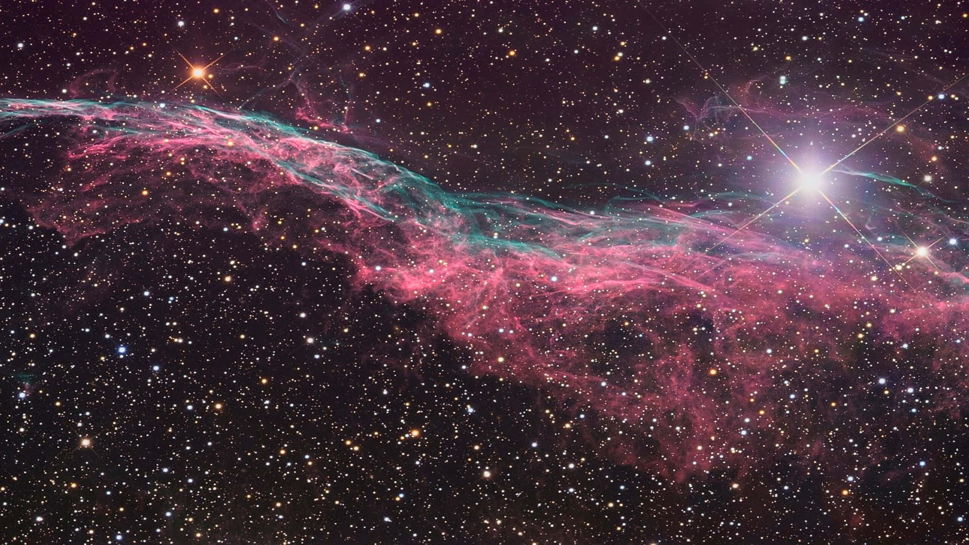 Space Nebula, pink and teal gas clouds, starfield, Full HD Desktop Wallpaper