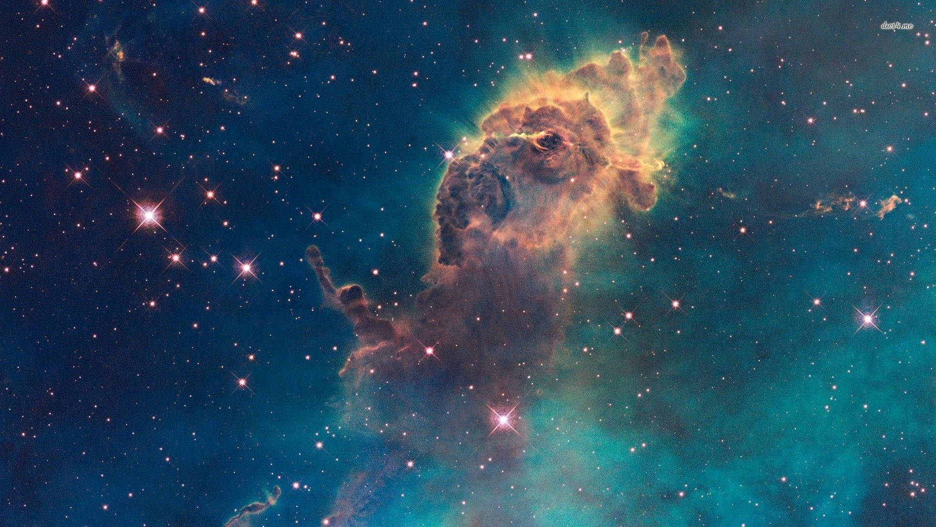 Nebula, fiery orange, teal, Full HD Desktop Wallpaper