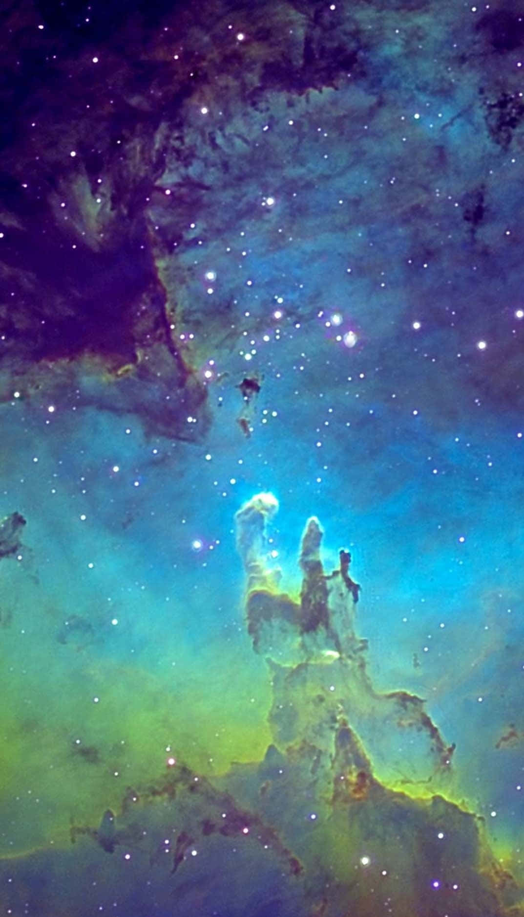 blue nebula, teal and green hues, starfield of purple and blue, HD Phone Wallpaper