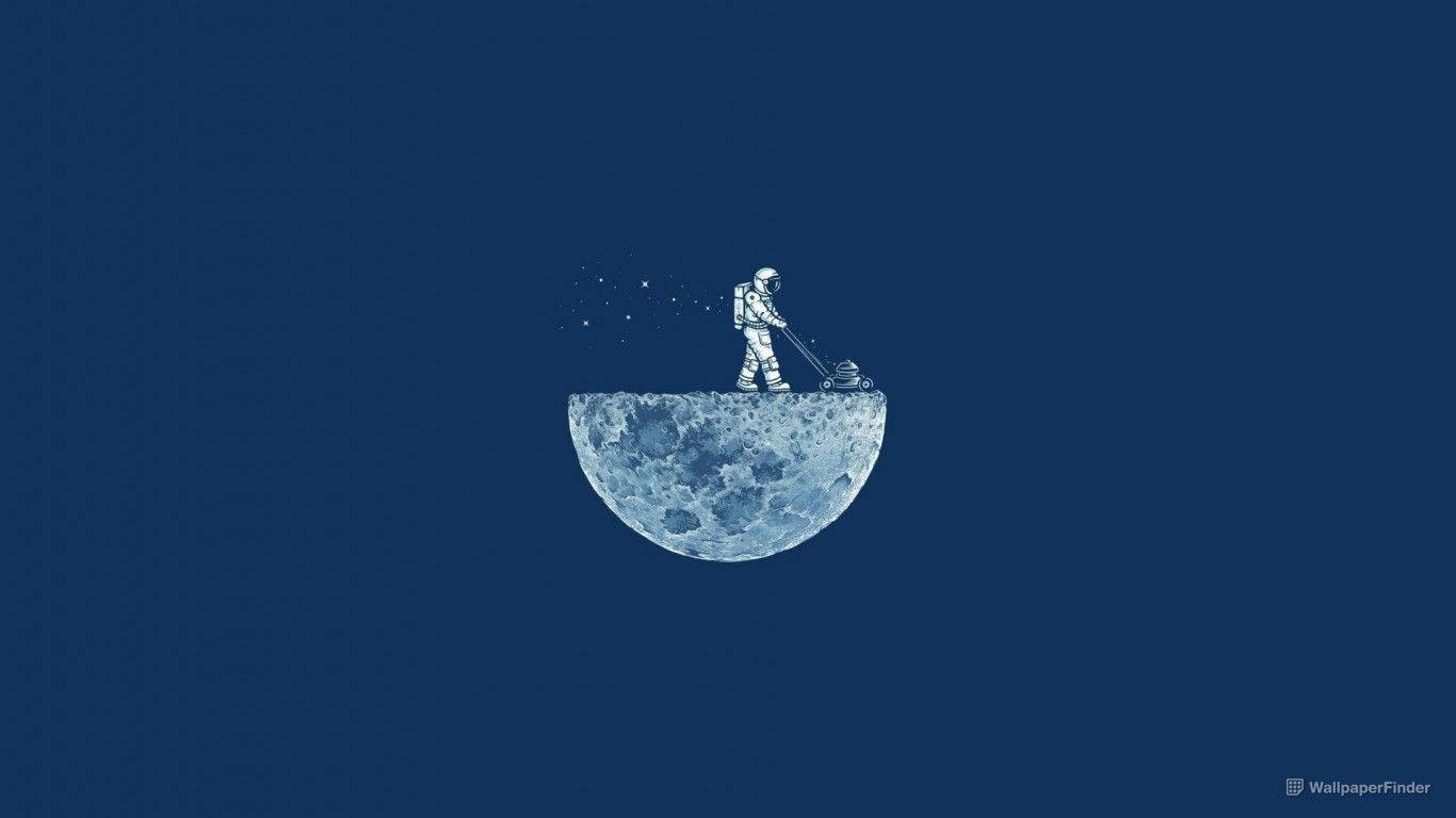 minimalist moon, astronaut, lawnmower, HD Desktop Wallpaper