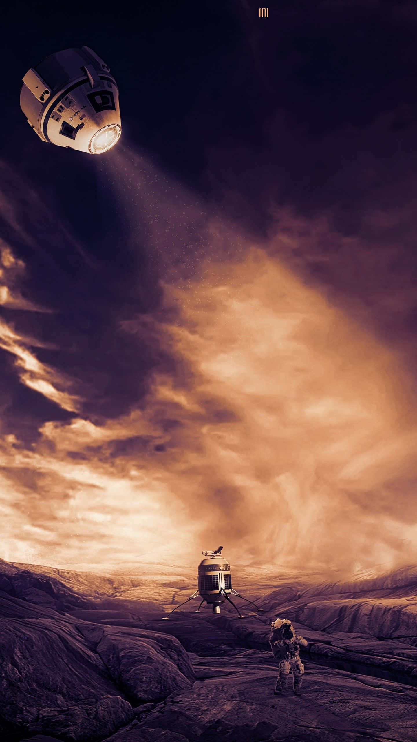 astronaut, rocky alien planet, glowing orange sky, 2K Phone Wallpaper