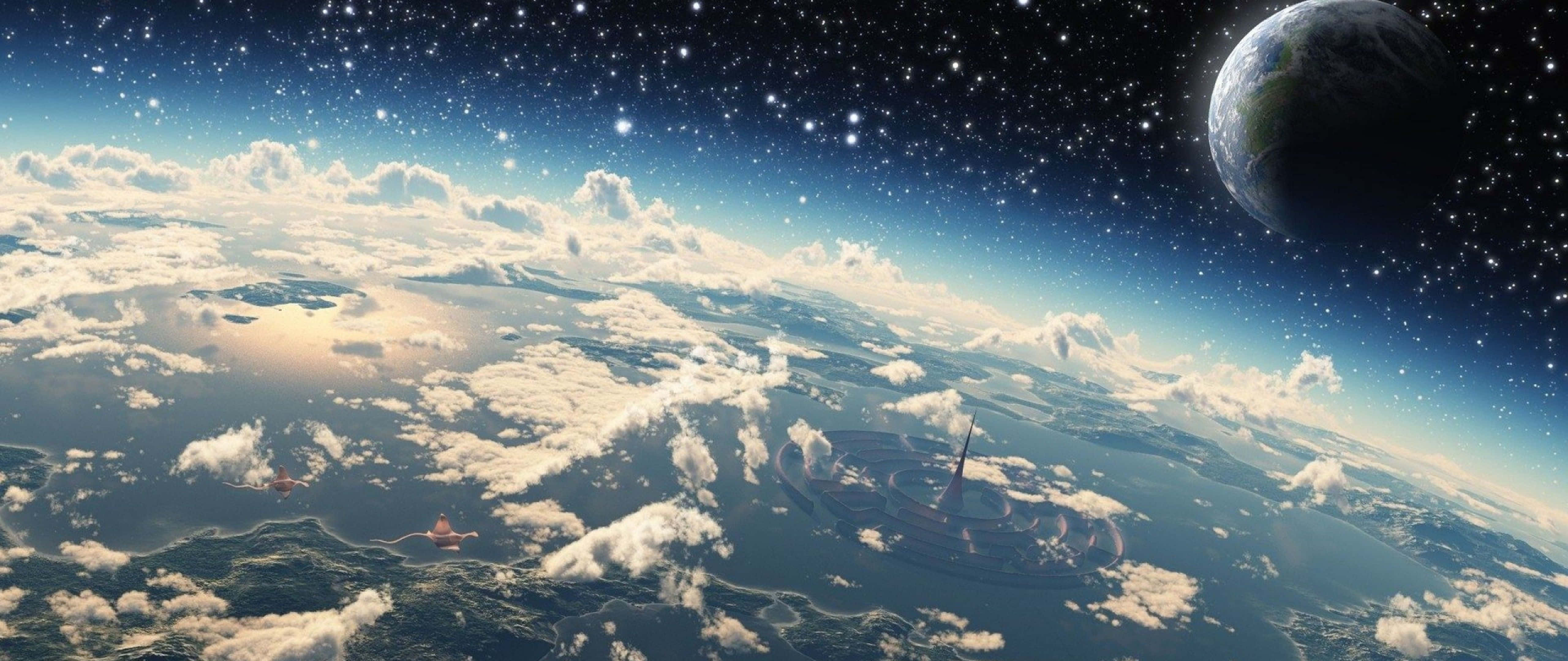 Earth, space, fluffy white clouds, 5K Desktop Wallpaper