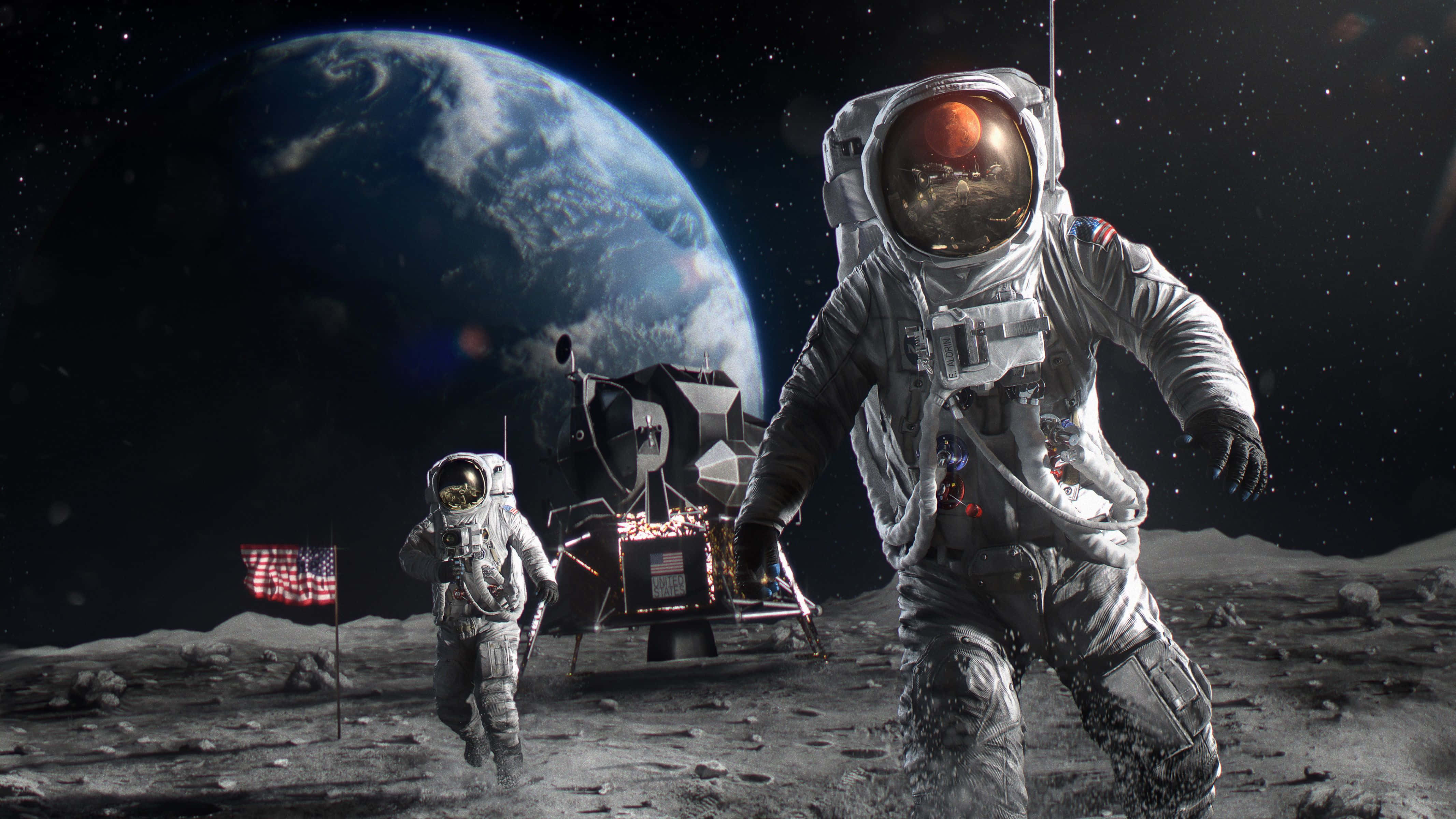 astronaut, moon, Earth, 4K Desktop Wallpaper