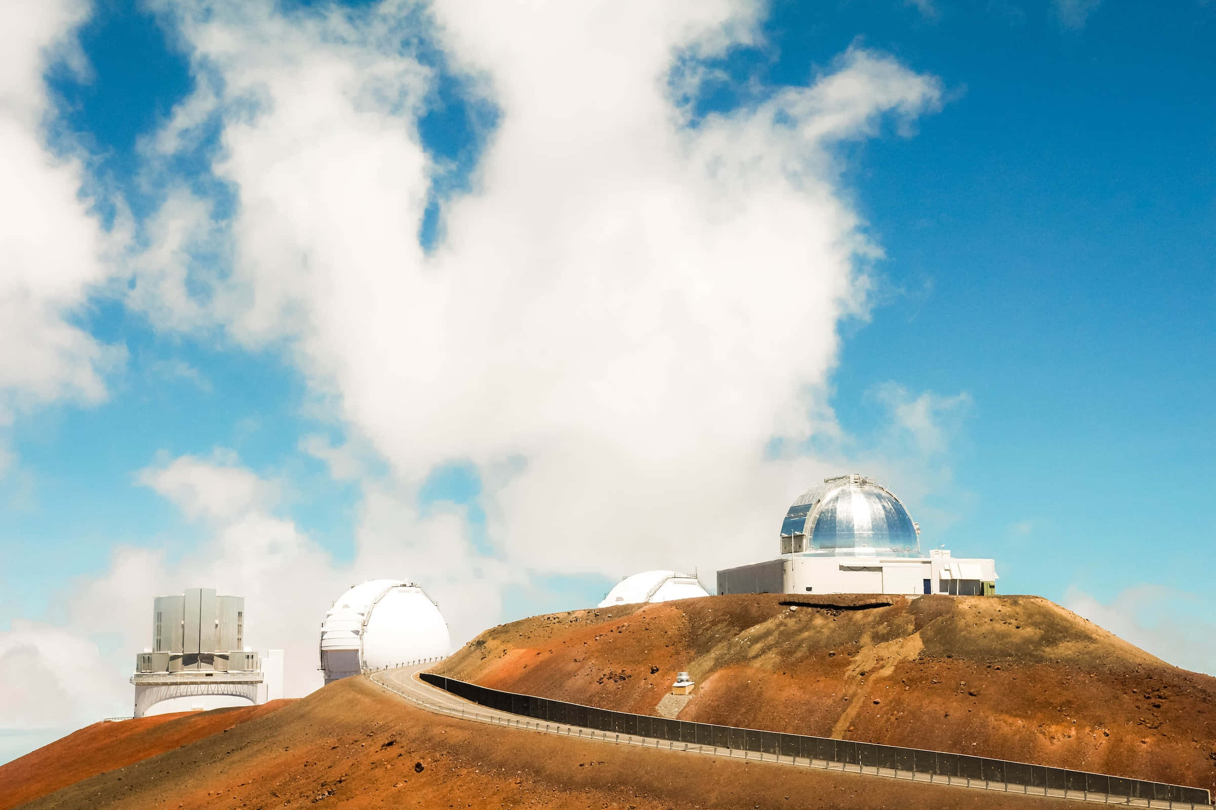 Space Observation, domed telescopes, reddish hill, Full HD Desktop Wallpaper