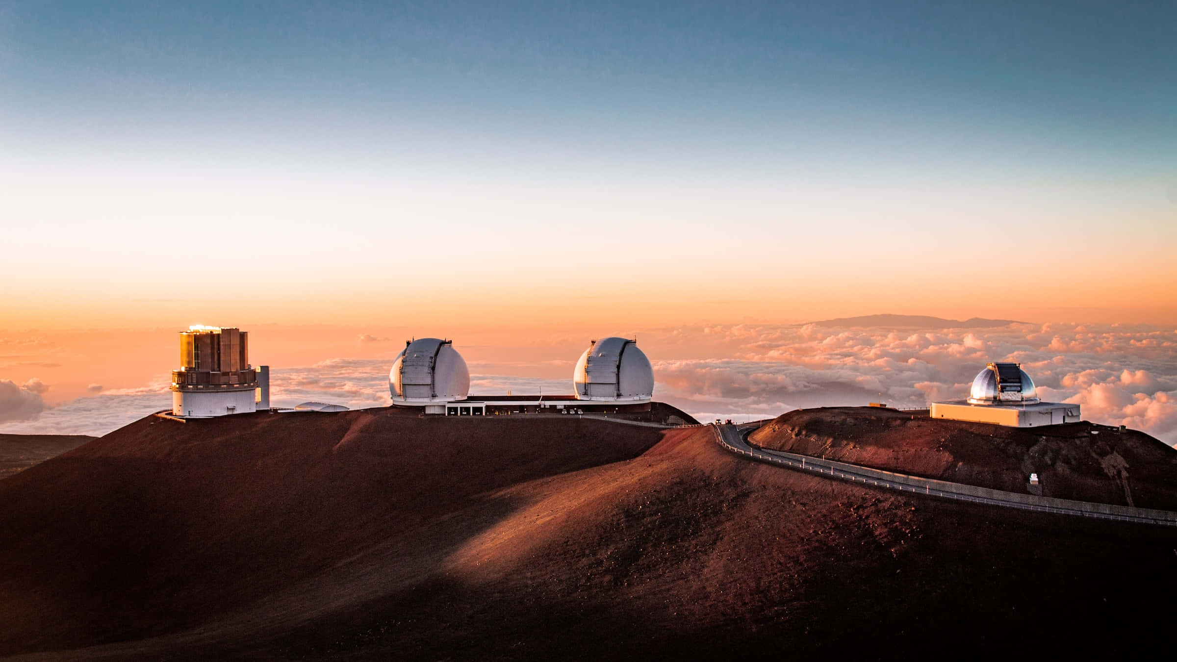space observation, telescope domes, volcanic ridge, Full HD Desktop Wallpaper