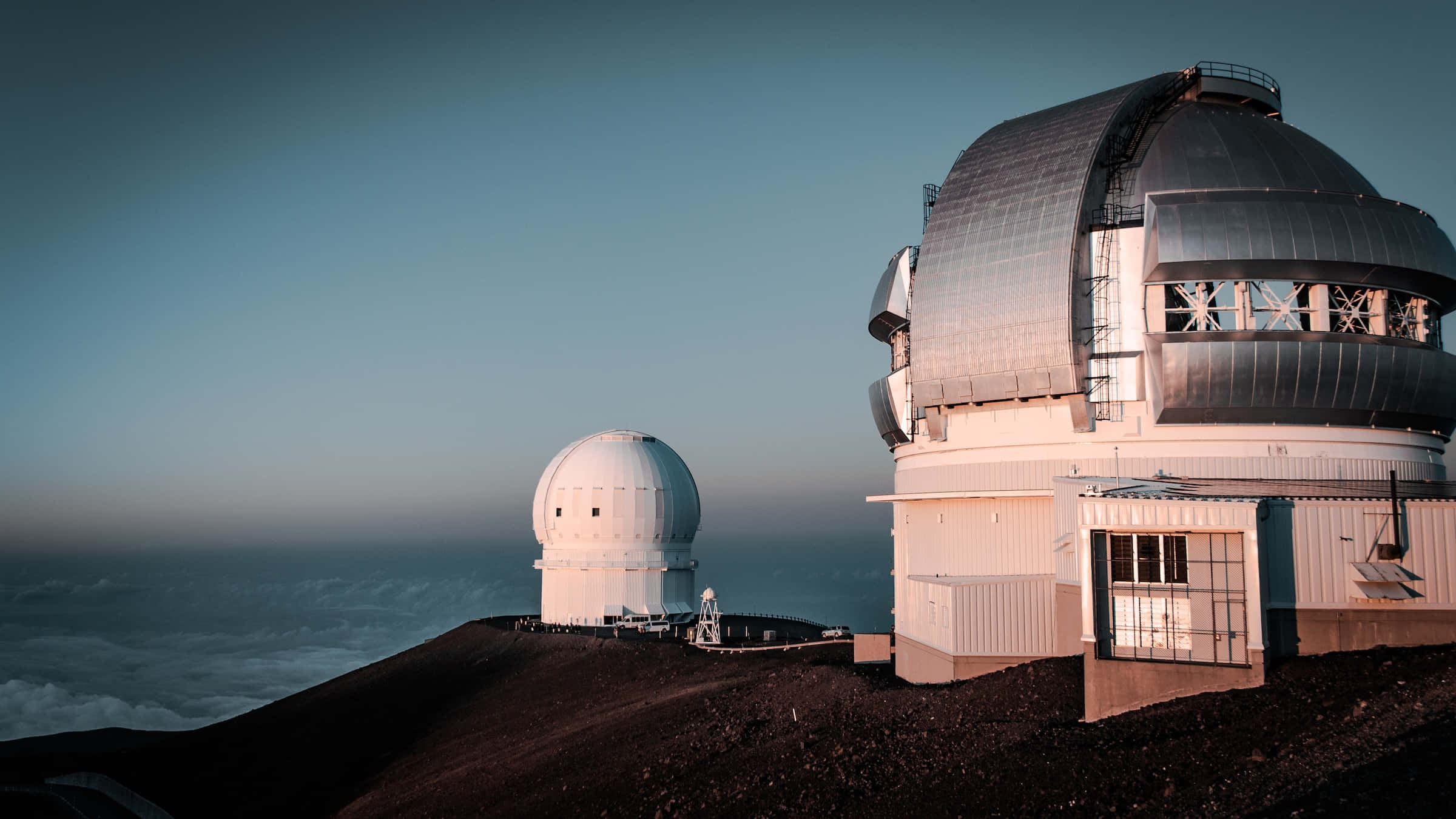 Space Observation, observatory domes, volcanic peak, Full HD Desktop Wallpaper
