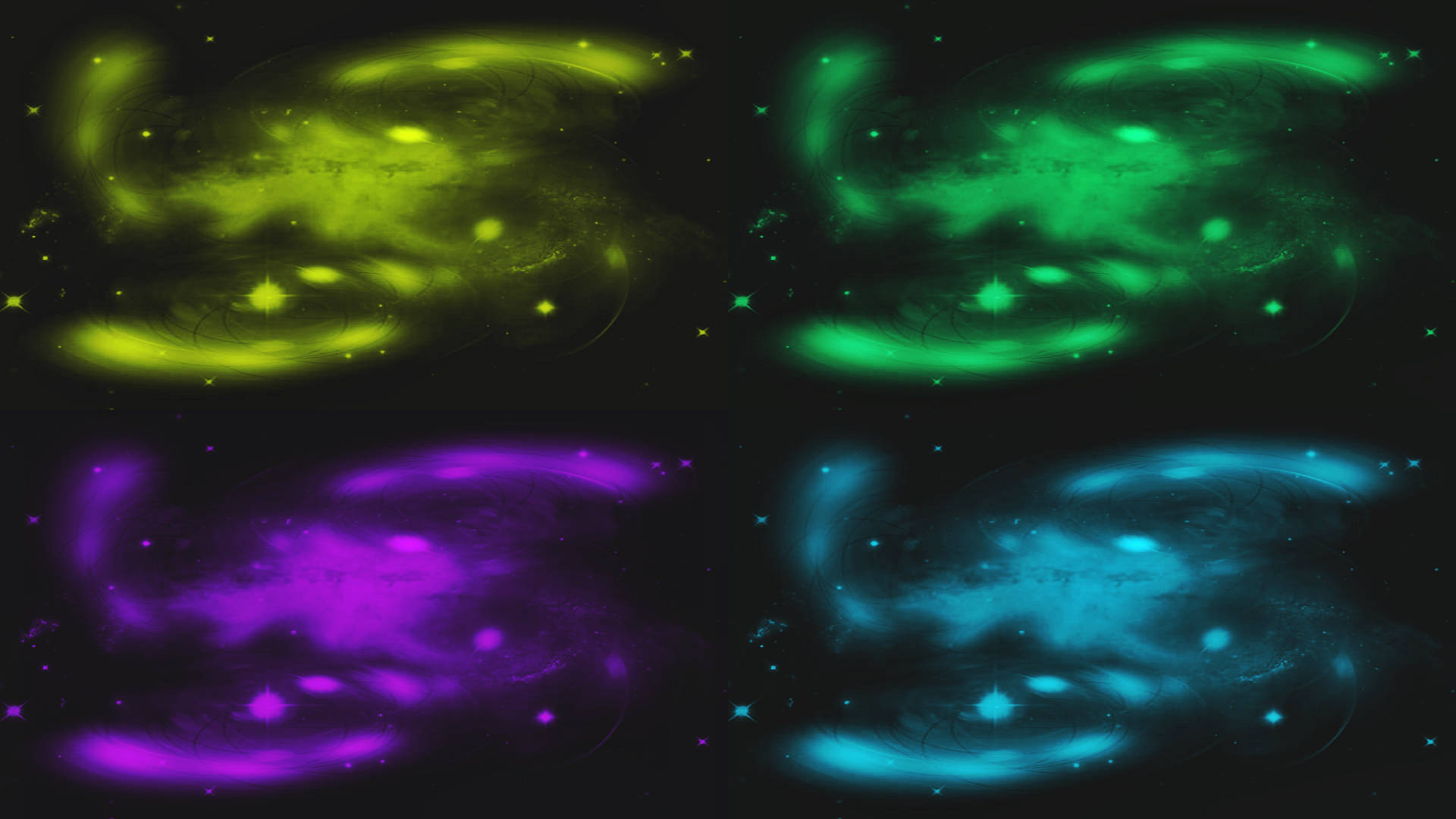 Space PC Four Colors, nebulae, vivid green, Full HD Desktop Wallpaper