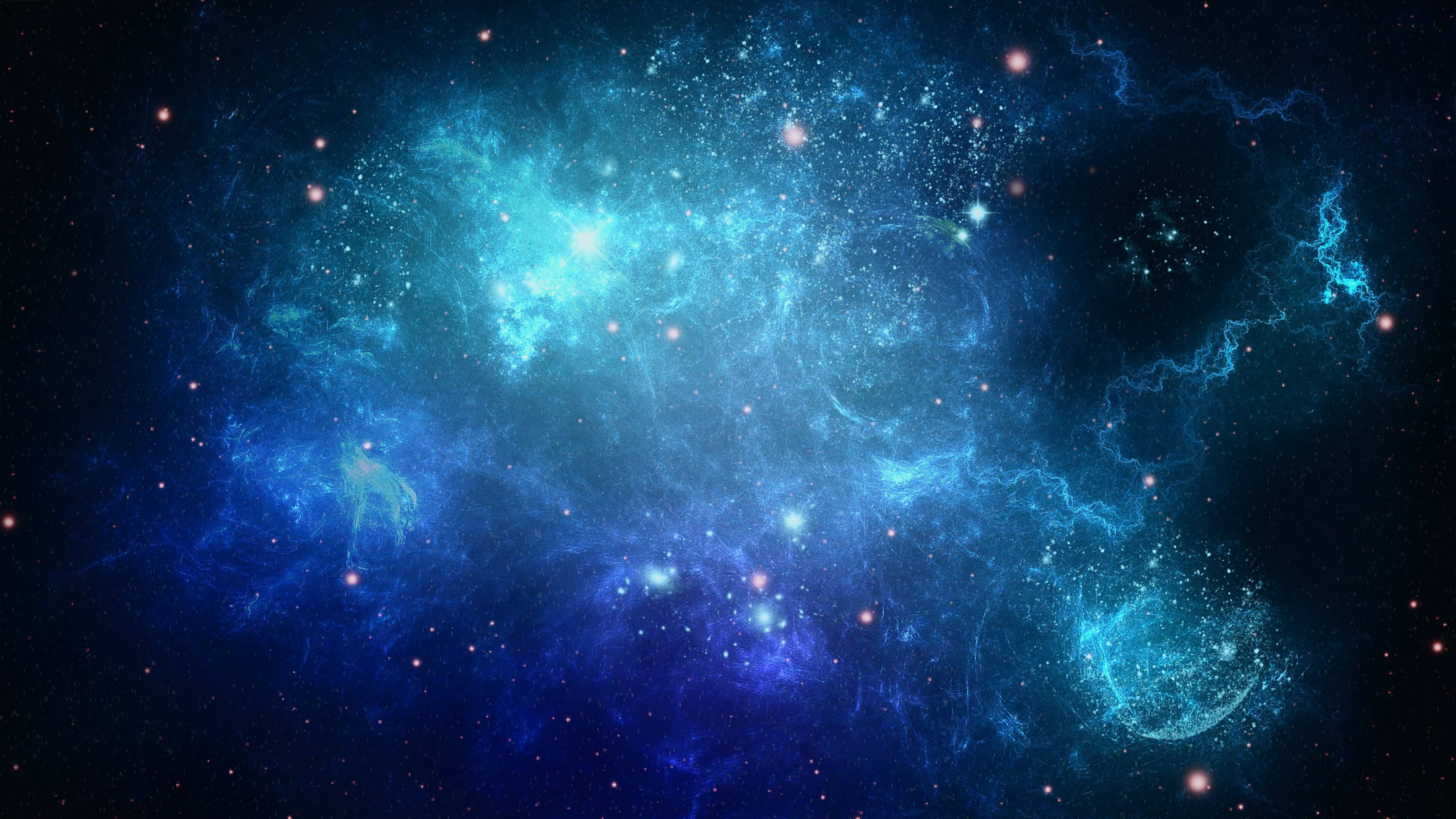 blue space background, cosmic nebula, electric blue, 4K Desktop Wallpaper