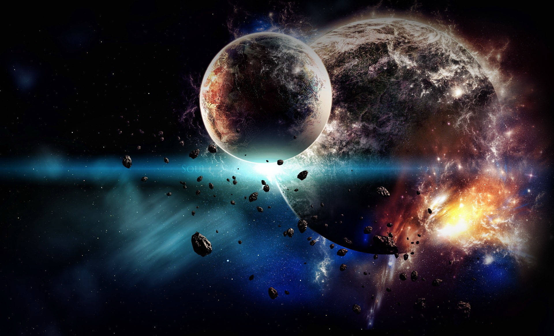 epic planet and moon space pc, cosmic void, asteroids, Full HD Desktop Wallpaper