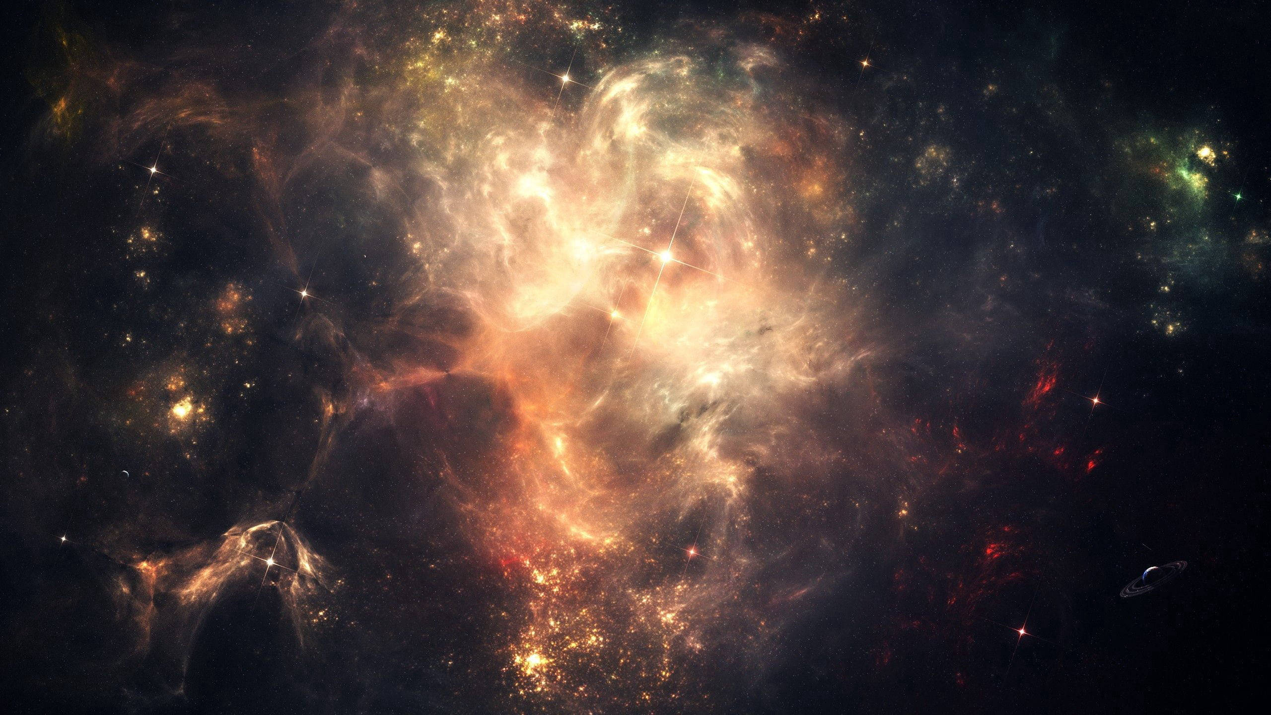 pale gold, cosmic nebula, fiery orange, 2K Desktop Wallpaper