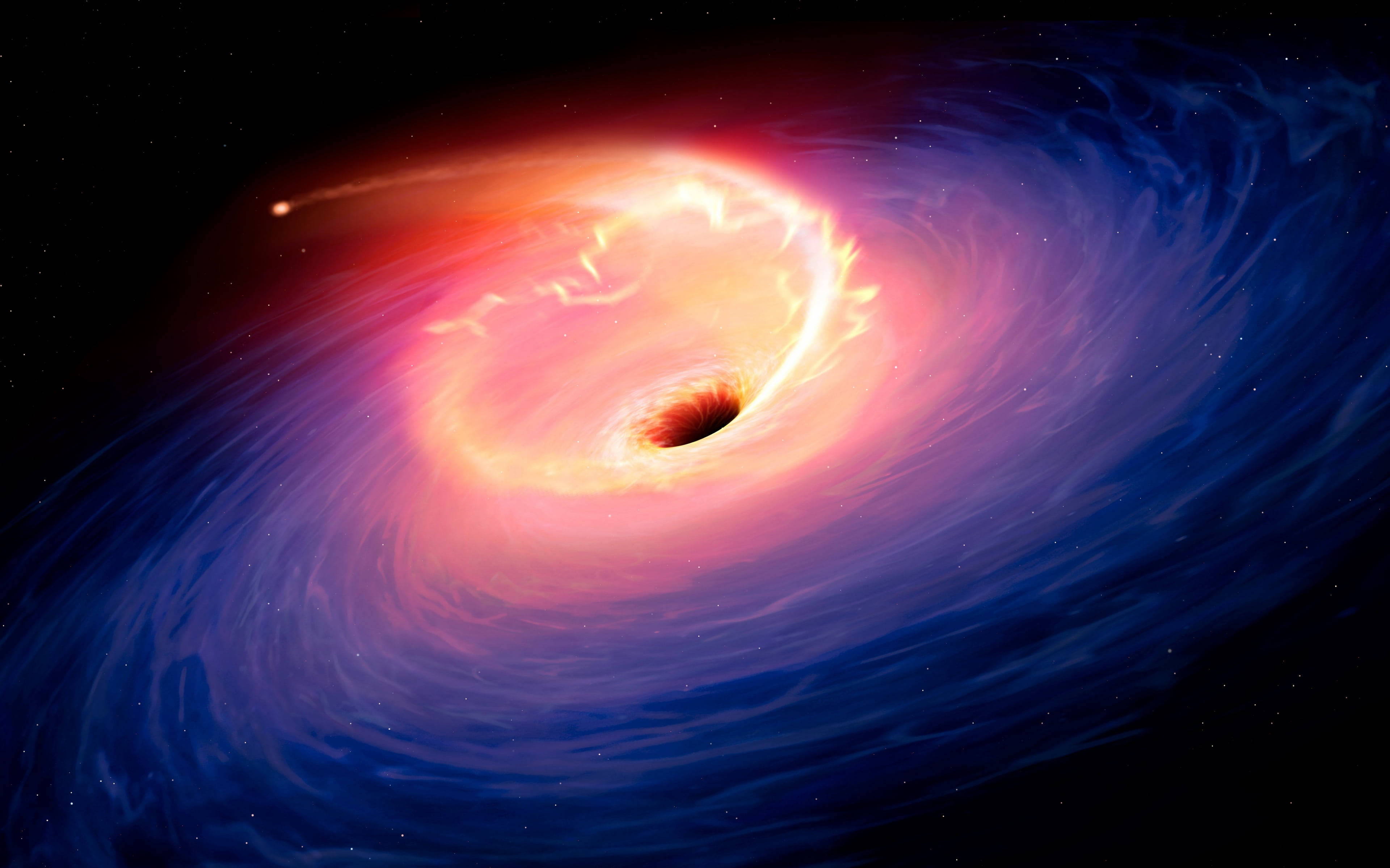 black hole, fiery orange, electric blue, 4K Desktop Wallpaper