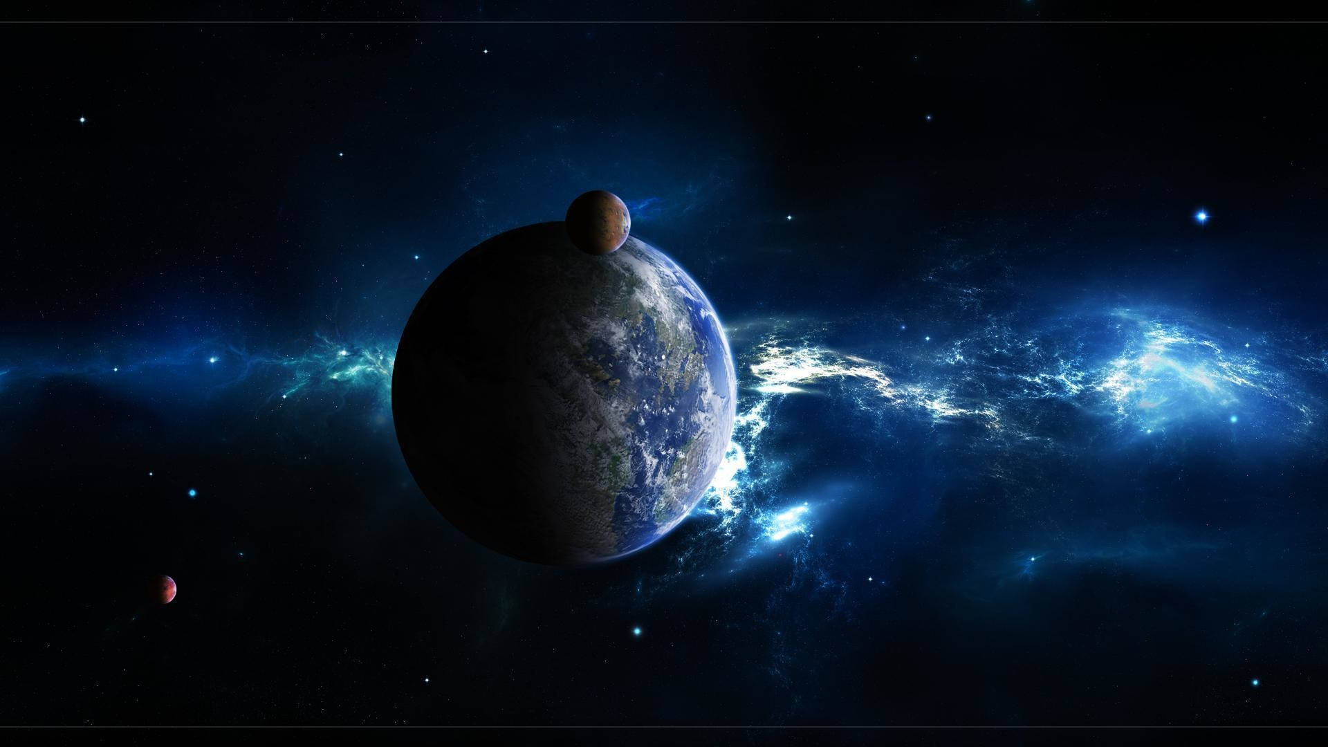 Earth, Moon, blue light, Full HD Desktop Wallpaper