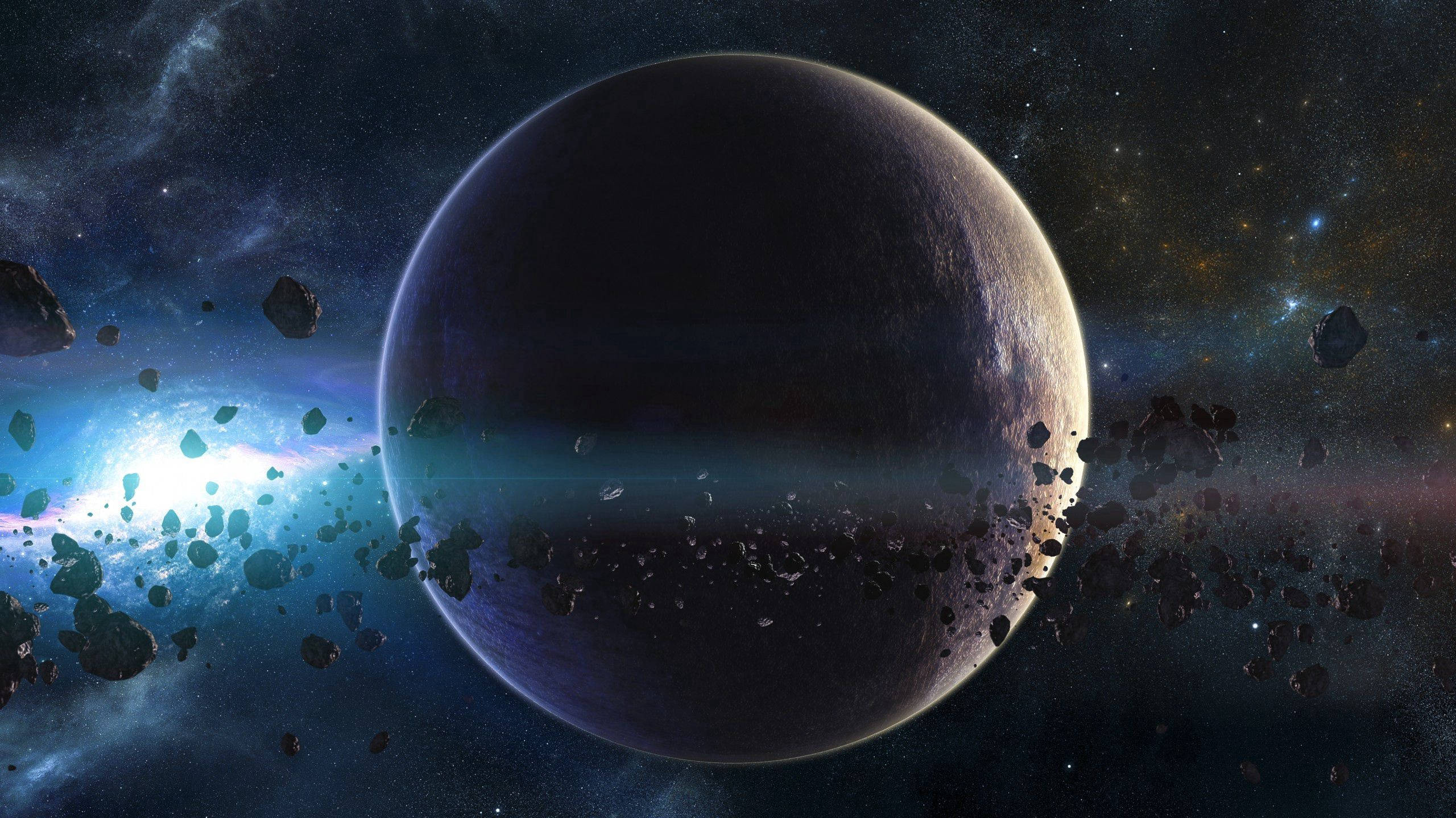 Space And Planet 2560x1440, dark planet, starfield, 2K Desktop Wallpaper